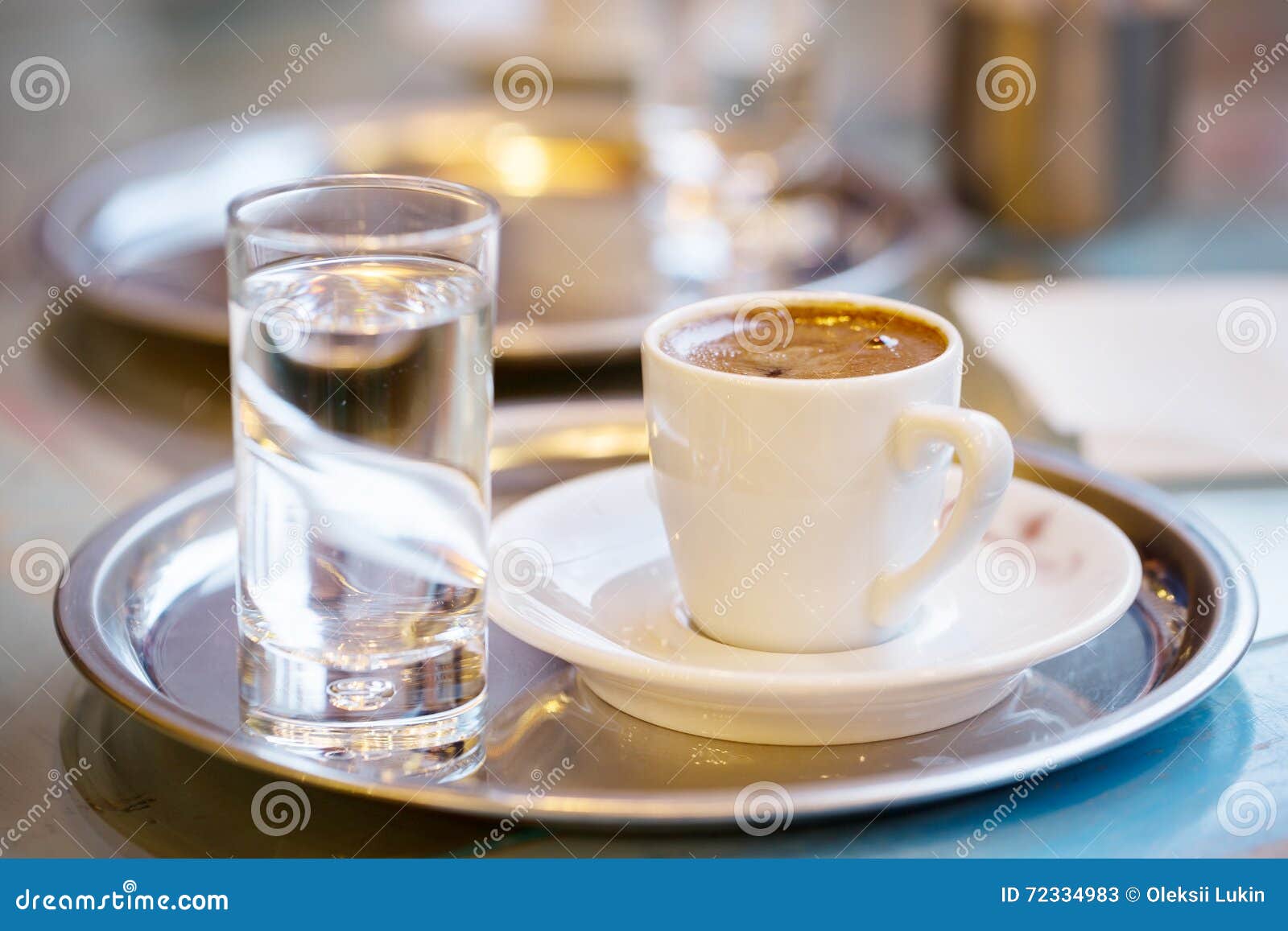 Cup of Coffee and Glass of Water Stock Image Image of cake, brown