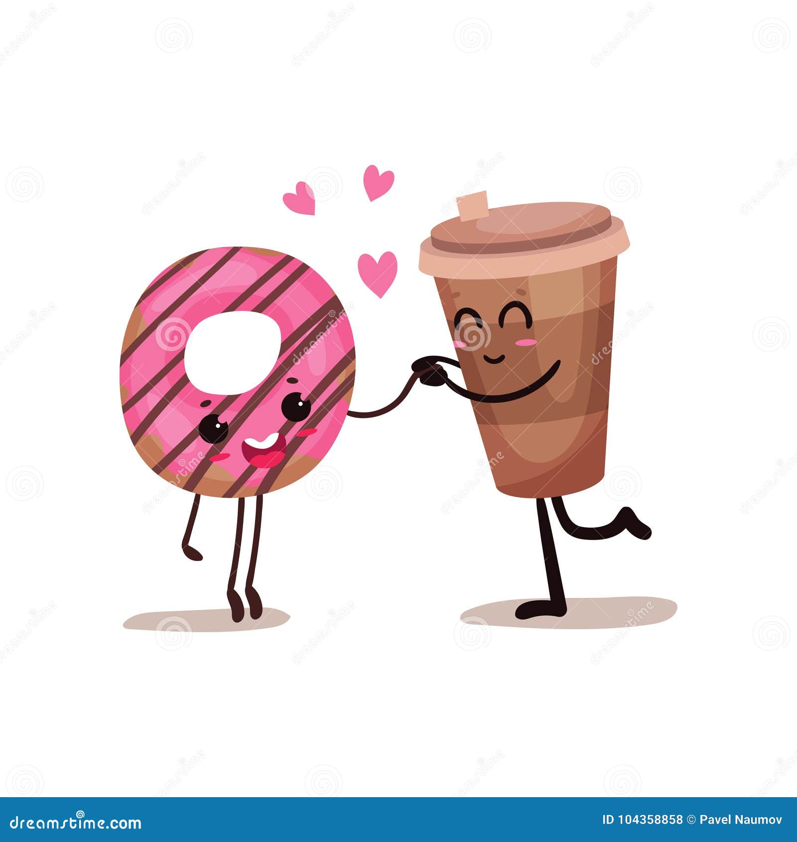 Download Cup Of Coffee And Glazed Donut Characters Are Best Friends, Funny Fast Food Menu Vector ...