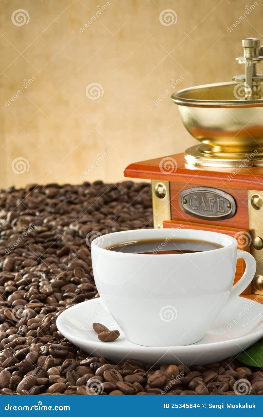 Cup of Coffee and Grinder with Beans Stock Photo Image of agriculture