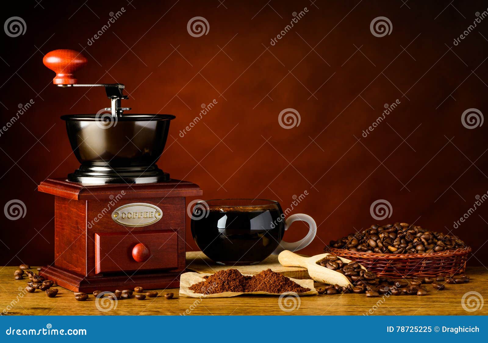 Cup Coffee with Ingredients and Grinder Stock Image Image of coffee