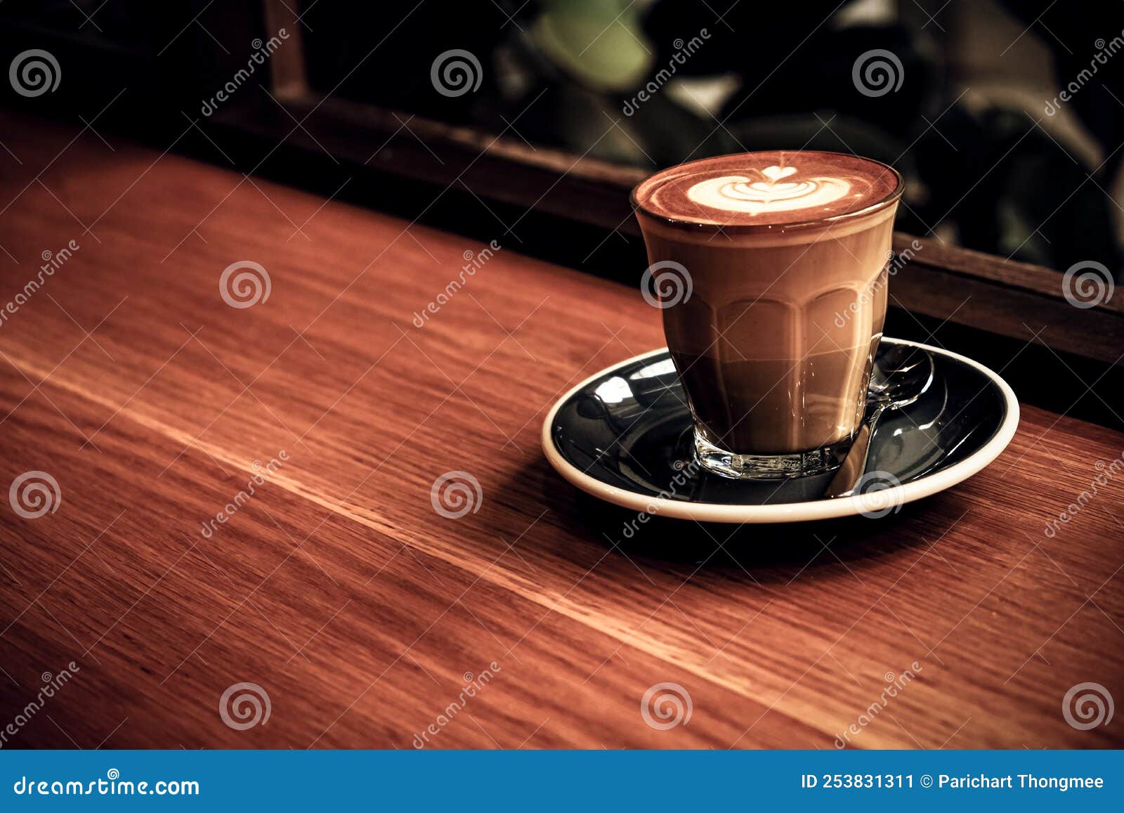 A Cup of Coffee Latte Top View with Leaf Shape Foam Stock Image - Image
