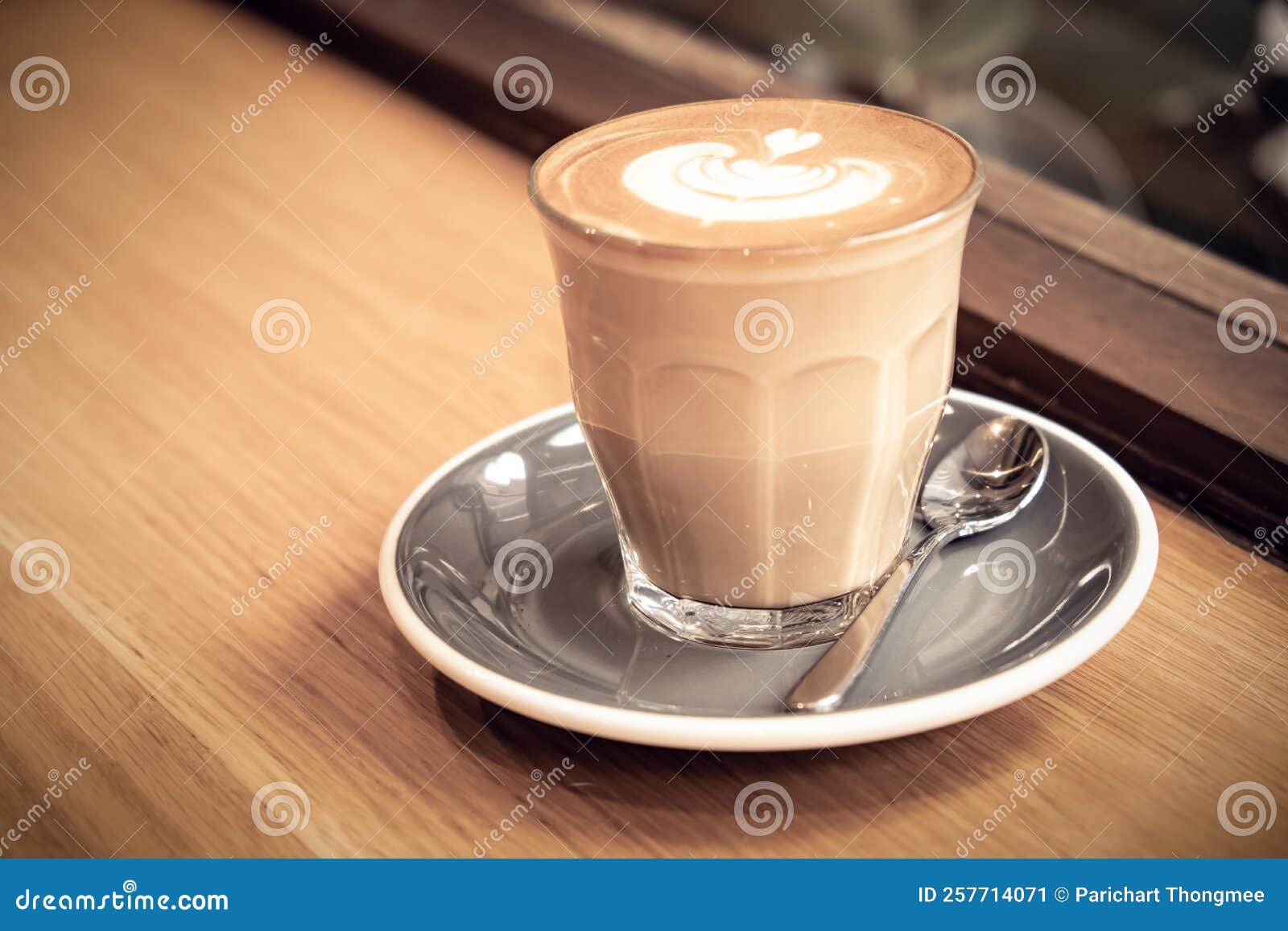 A Cup of Coffee Latte Top View with Leaf Shape Foam Stock Image - Image