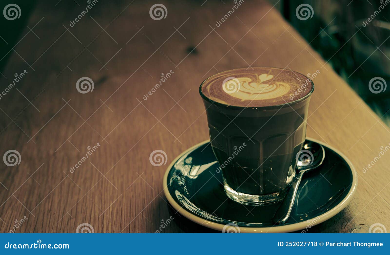 A Cup of Coffee Latte Top View with Leaf Shape Foam Stock Photo - Image