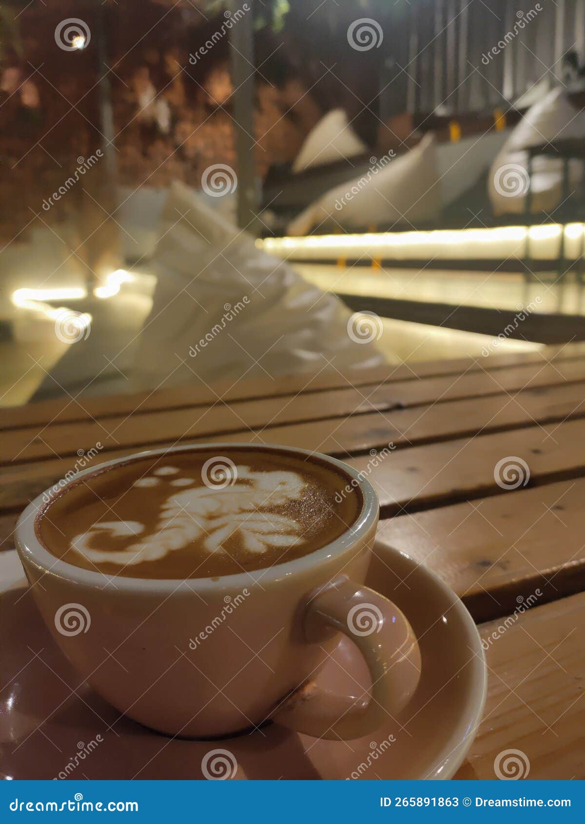 A Cup of Coffee at Night Under the Light Stock Image Image of dessert