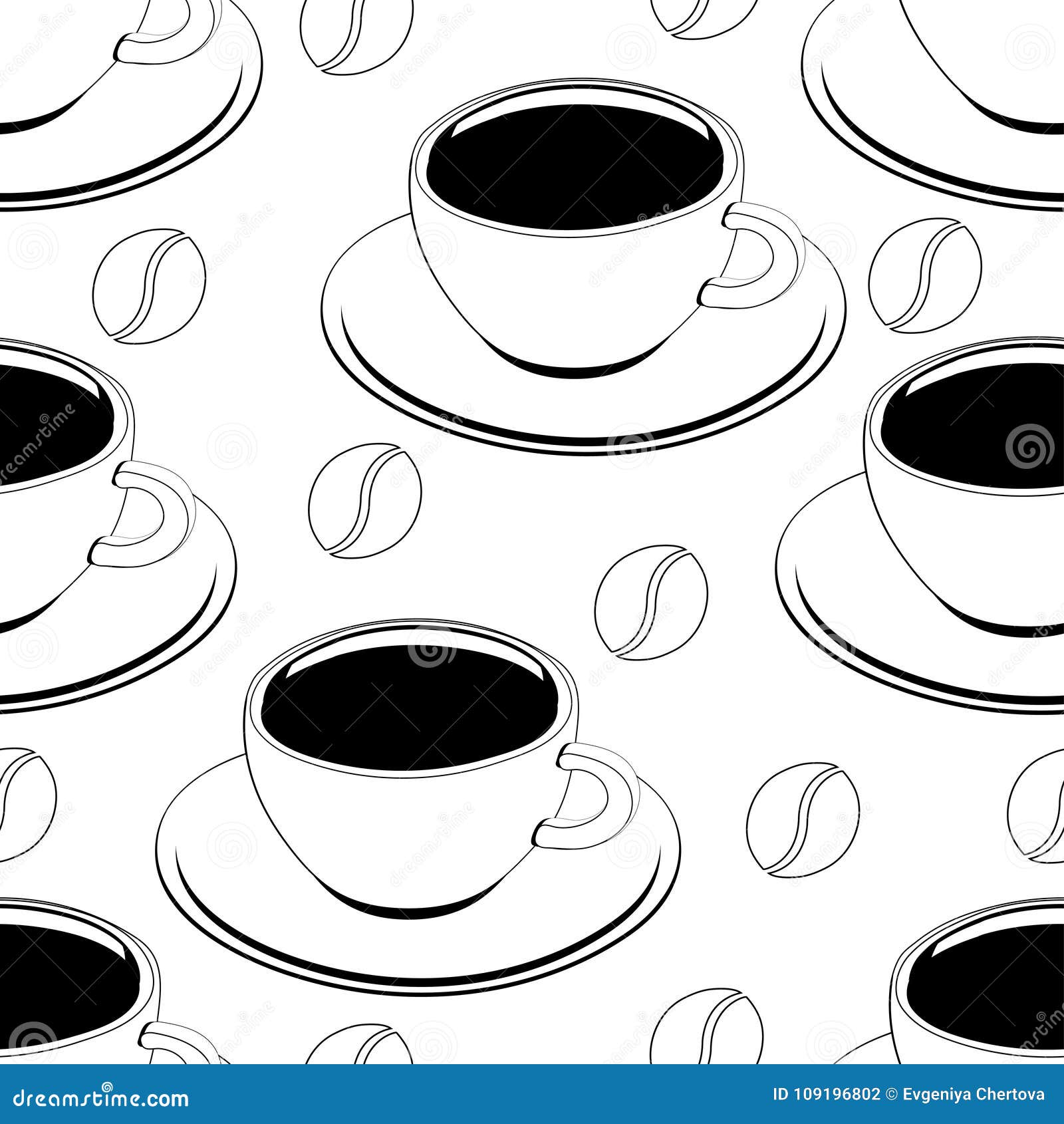 Download Cup Of Coffee Outline Seamless Pattern, Vector Background, Coloring, Sketch, Contour Drawing ...