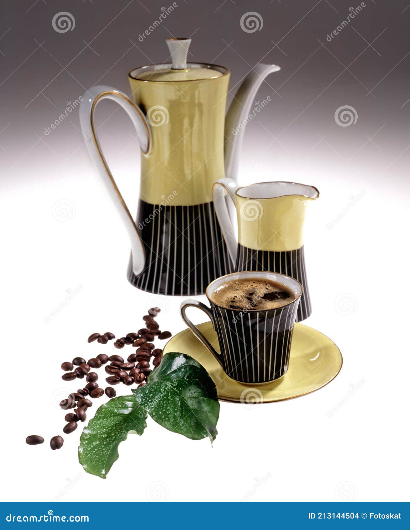Cup of Coffee, Pot and Milk Jug Stock Photo Image of life, liquid