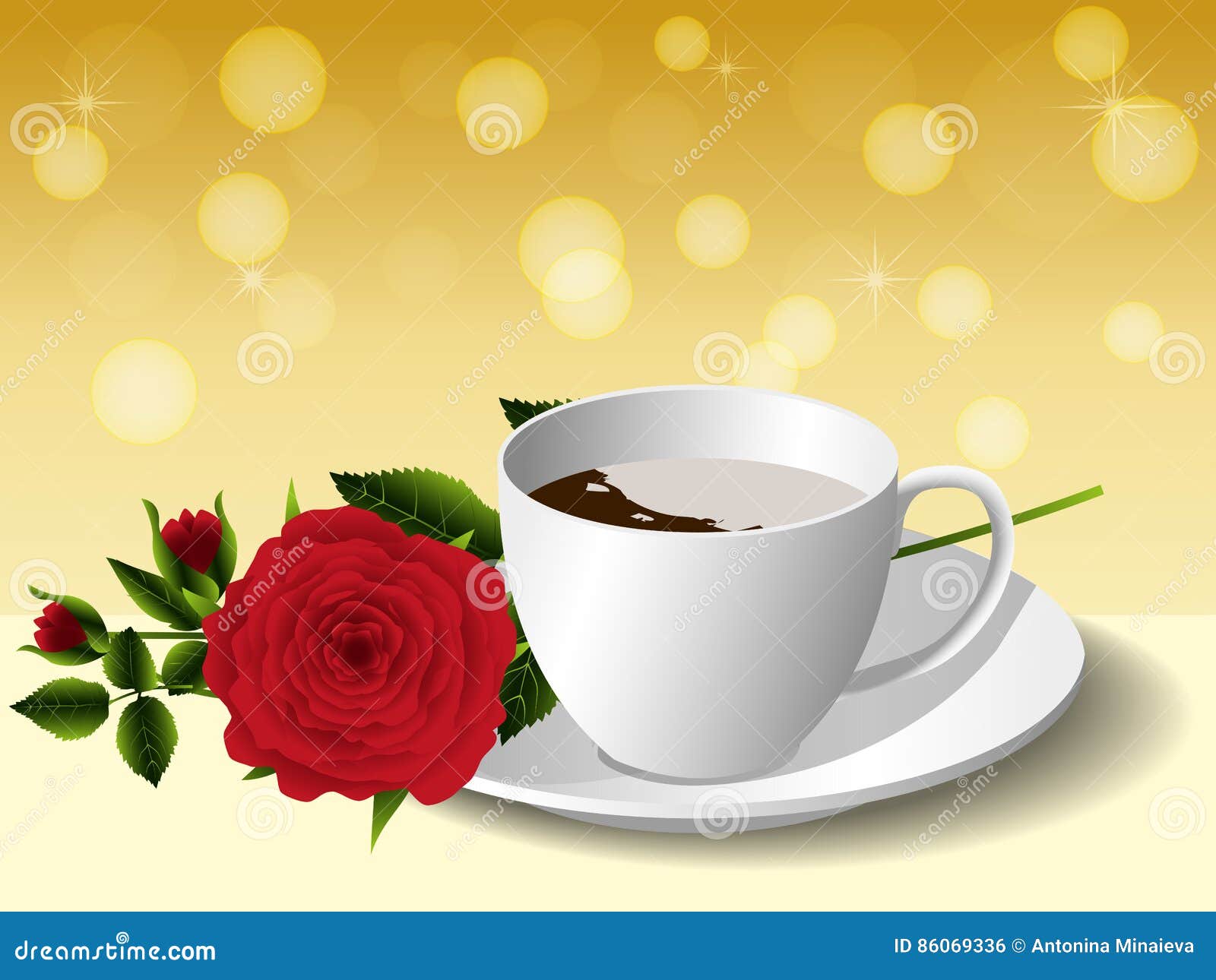 Cup of coffee and rose stock vector. Illustration of latte 86069336