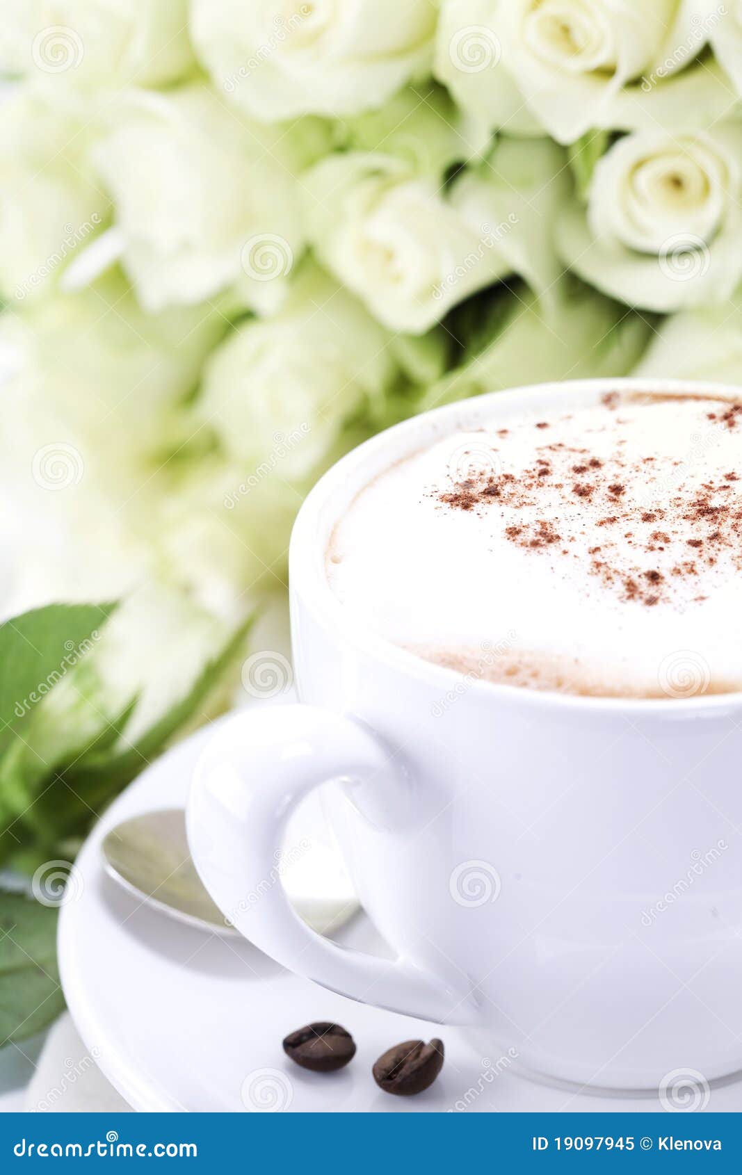 Cup of coffee and roses stock image. Image of coffee 19097945