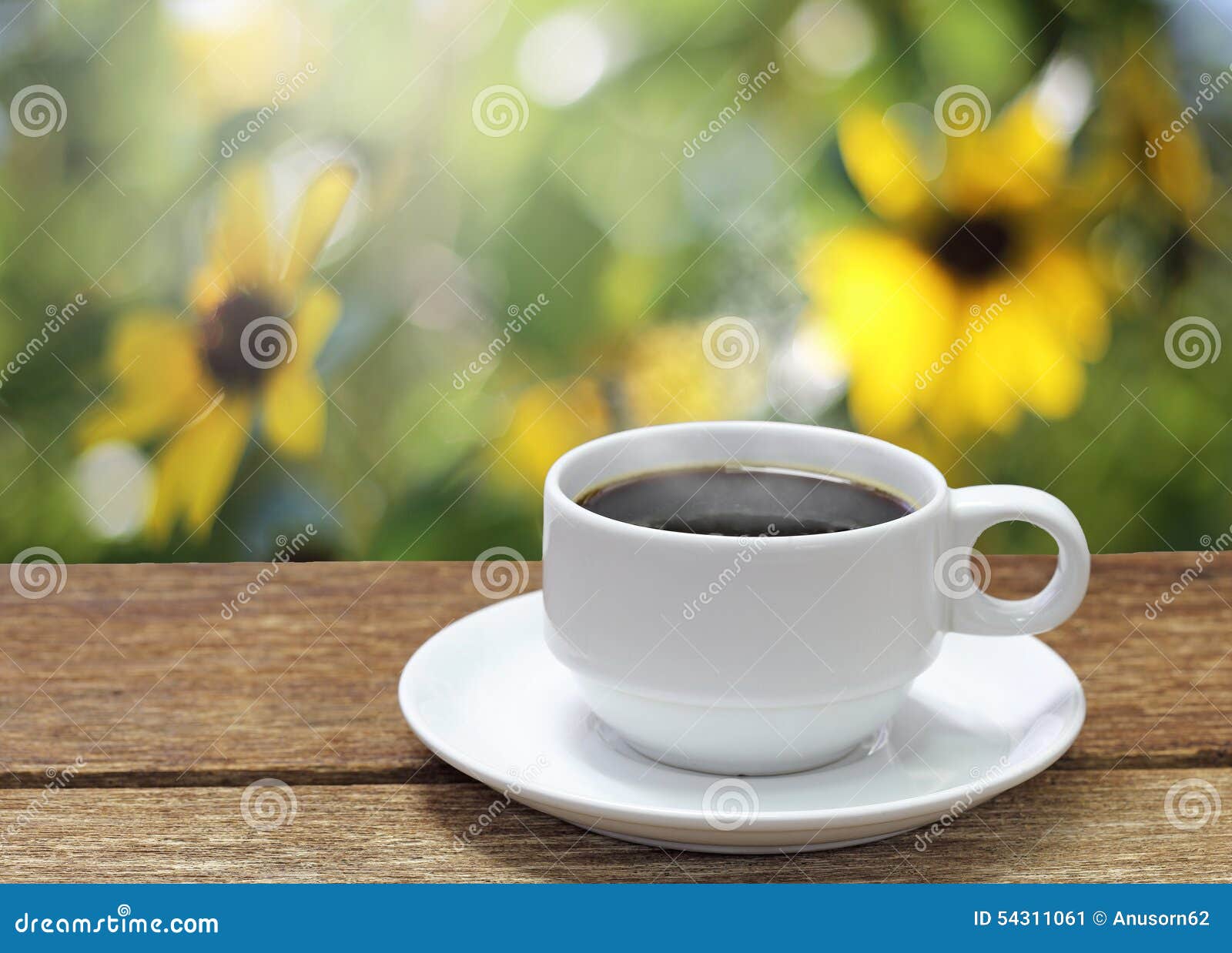 Cup of Coffee on Sunflowers Stock Image Image of closeup, garden