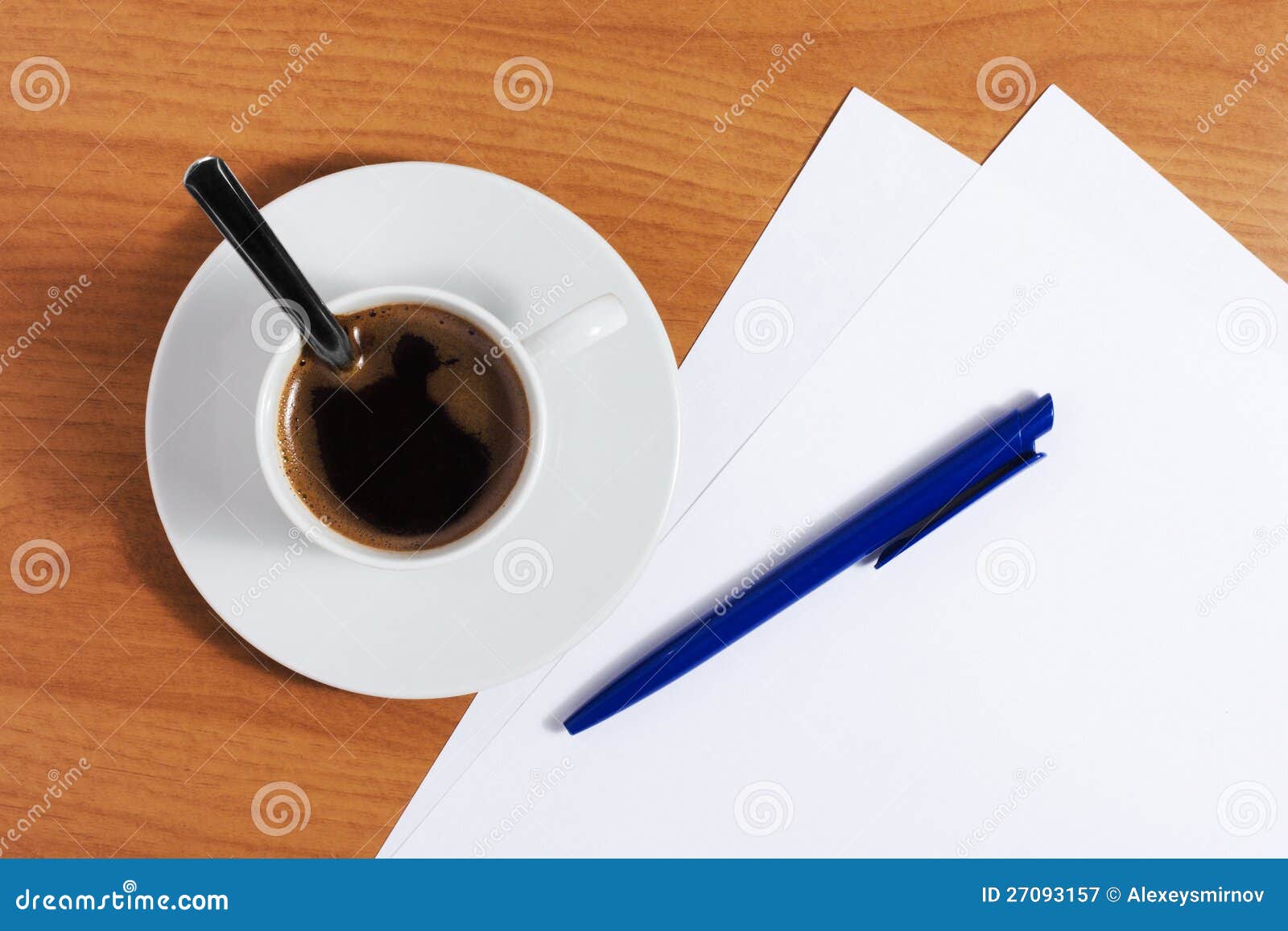 Cup of Coffee on Table with Papers and Pen Stock Image Image of