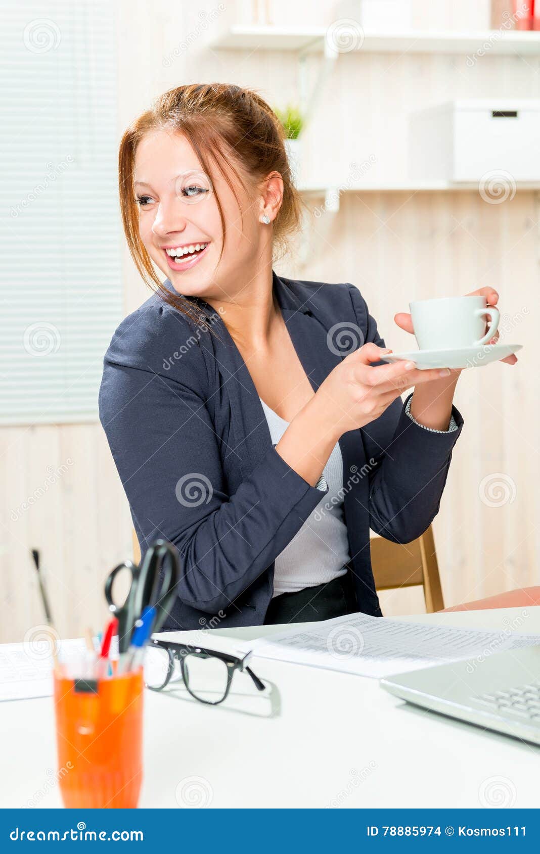 A Cup of Coffee To Feel Good during Working Hours Stock Photo Image