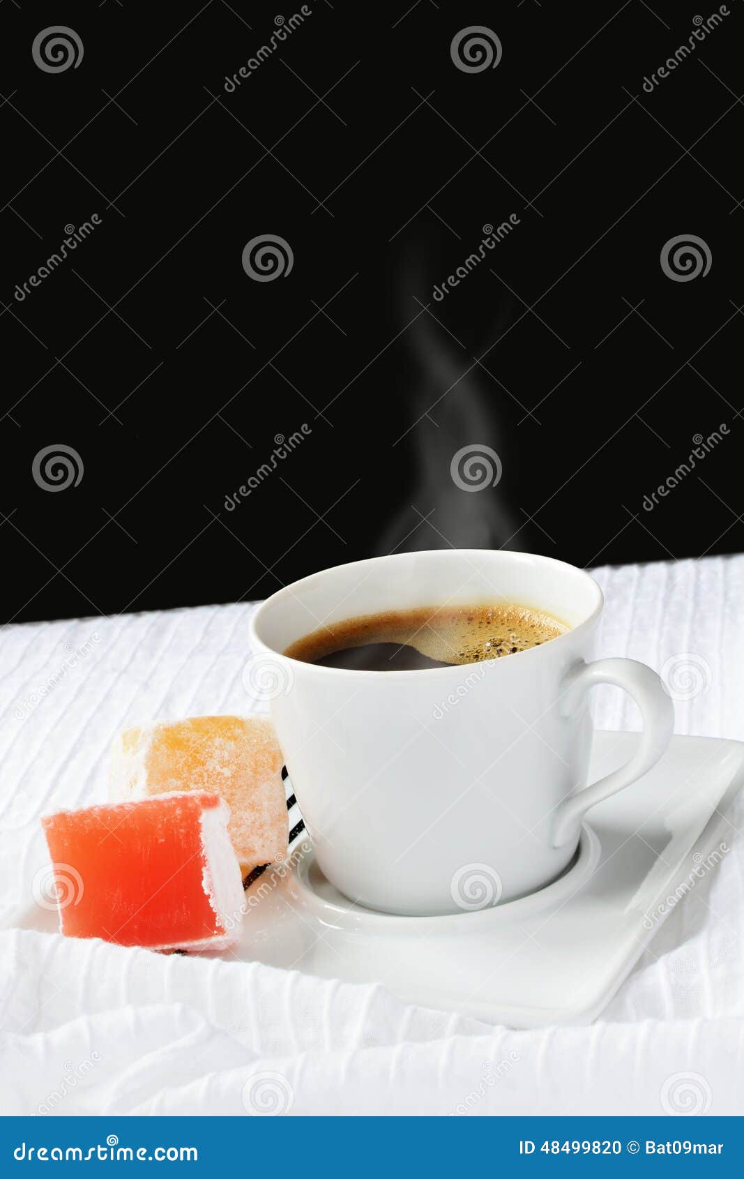 Cup of Coffee with Turkish Delight Stock Photo - Image of dark, steam ...