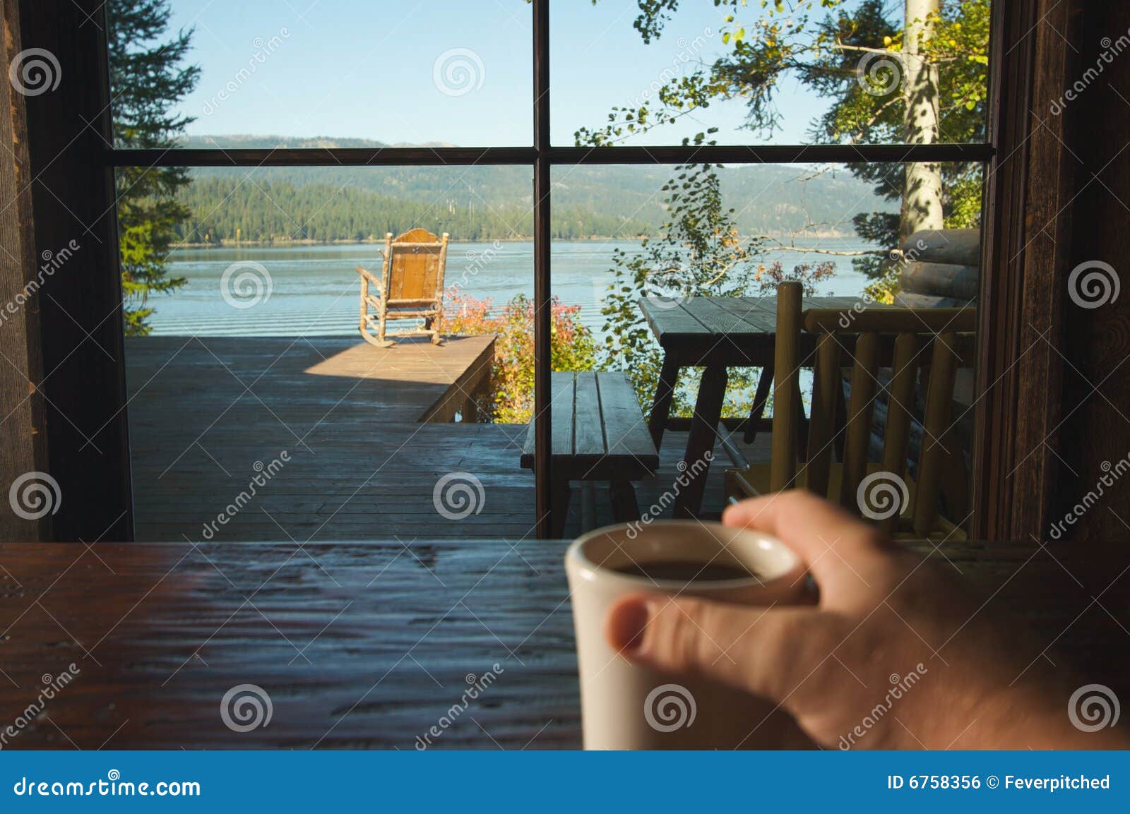 Cup of Coffee and View of Lake Stock Photo Image of energy, coffee