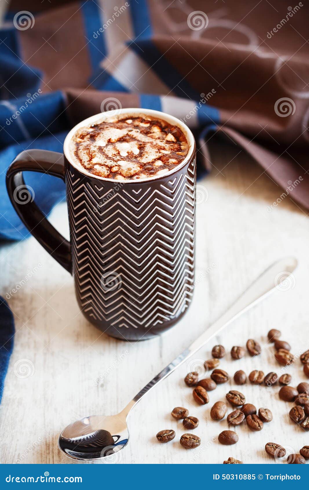 Cup of Coffee with Whipped Cream and Melted Chocolate Stock Image