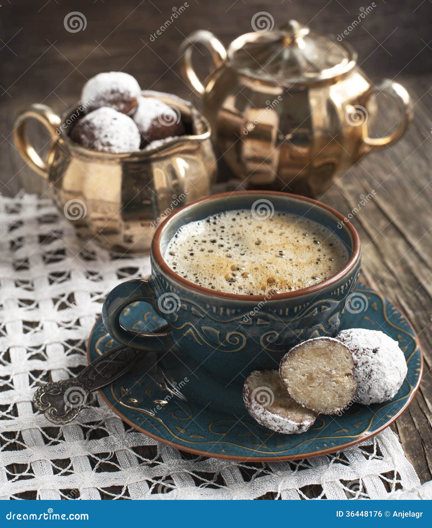 Cup of Coffee and White Chocolate Cake Pops Stock Photo Image of frosted, breakfast 36448176