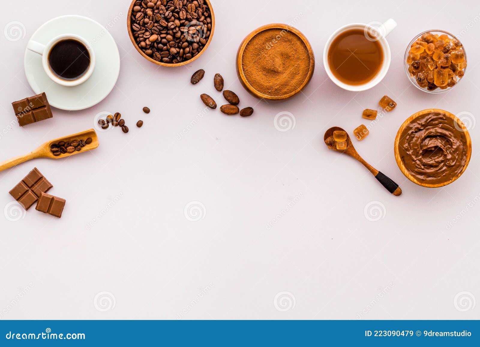 Cup of Espresso Coffee Beans and Ground Powder, Top View Stock Image
