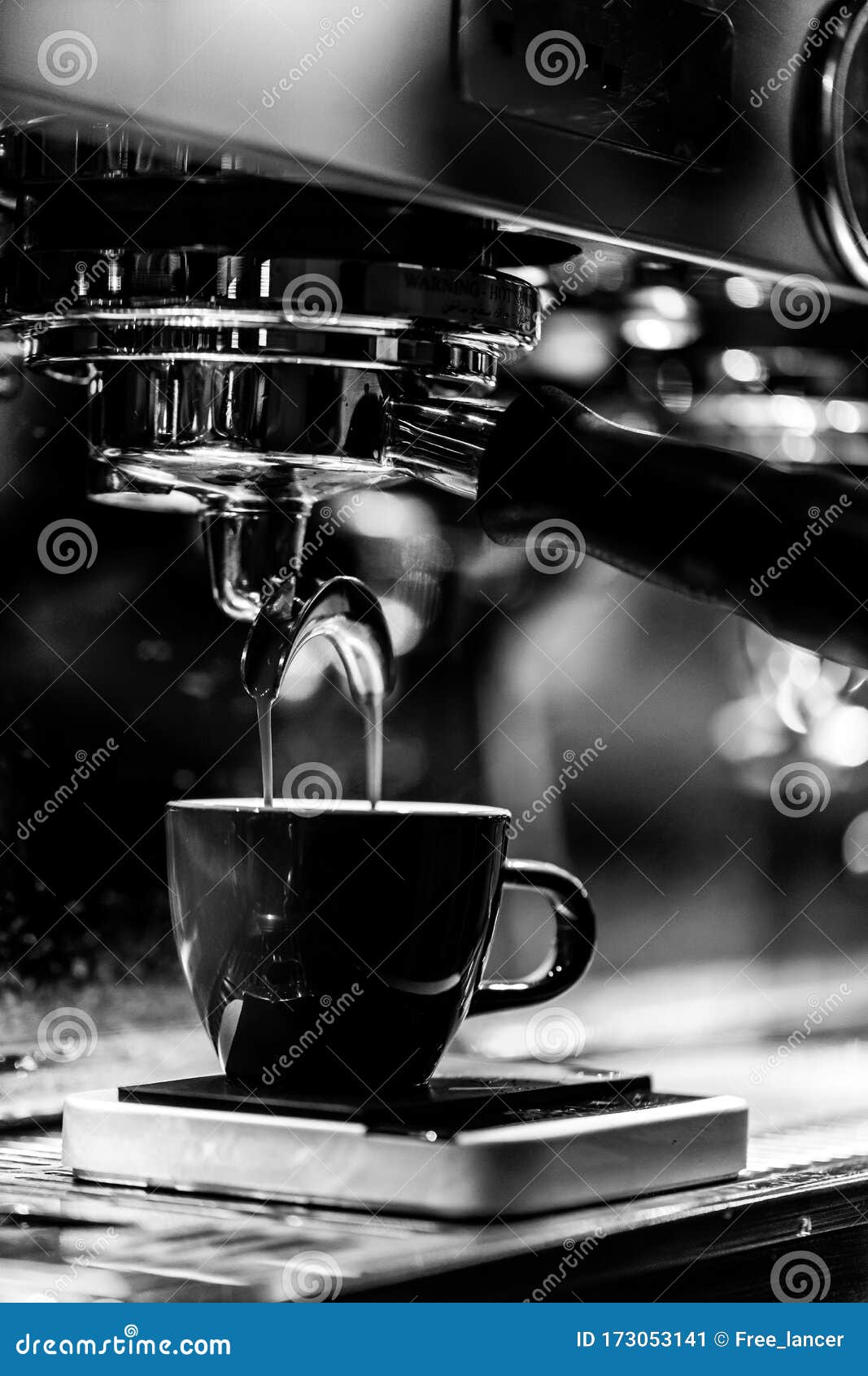 Cup of Espresso Coffee at the Cafe, Preparation Process Stock Image