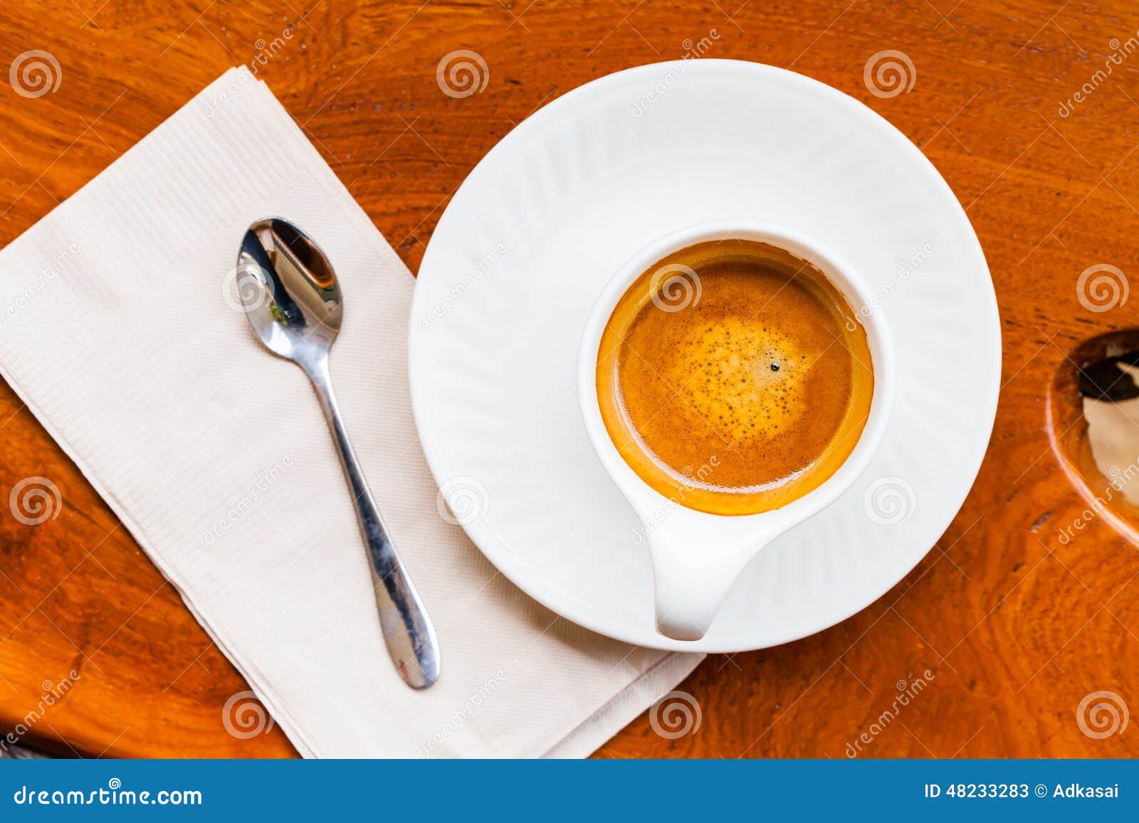 Cup of Fresh Espresso with Spoon, Napkin on Table Stock Image Image