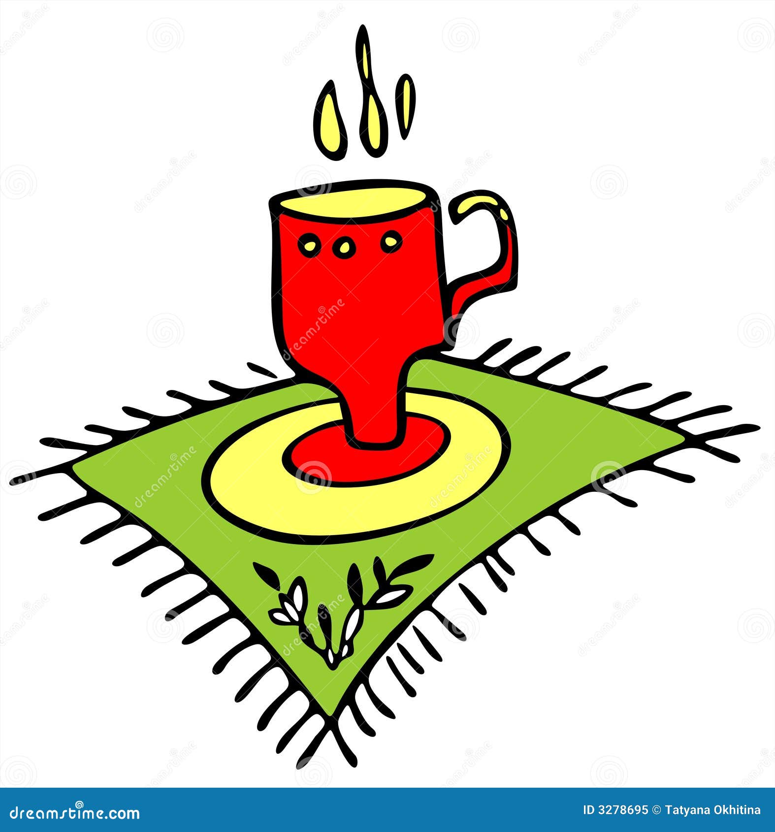Cup on a green napkin stock vector. Illustration of coffee 3278695