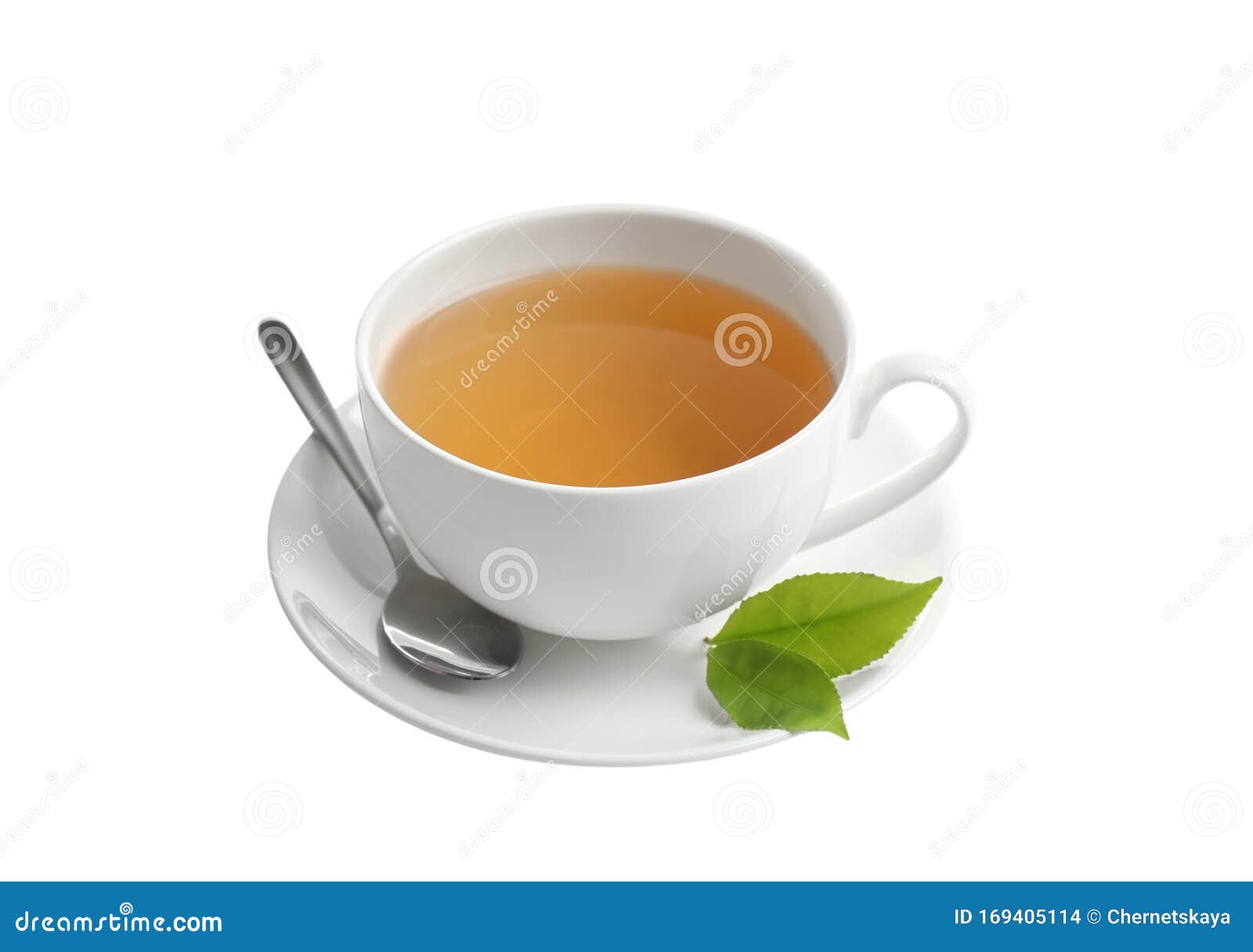 Cup of Green Tea and Leaves Isolated Stock Photo Image of break, herb 169405114