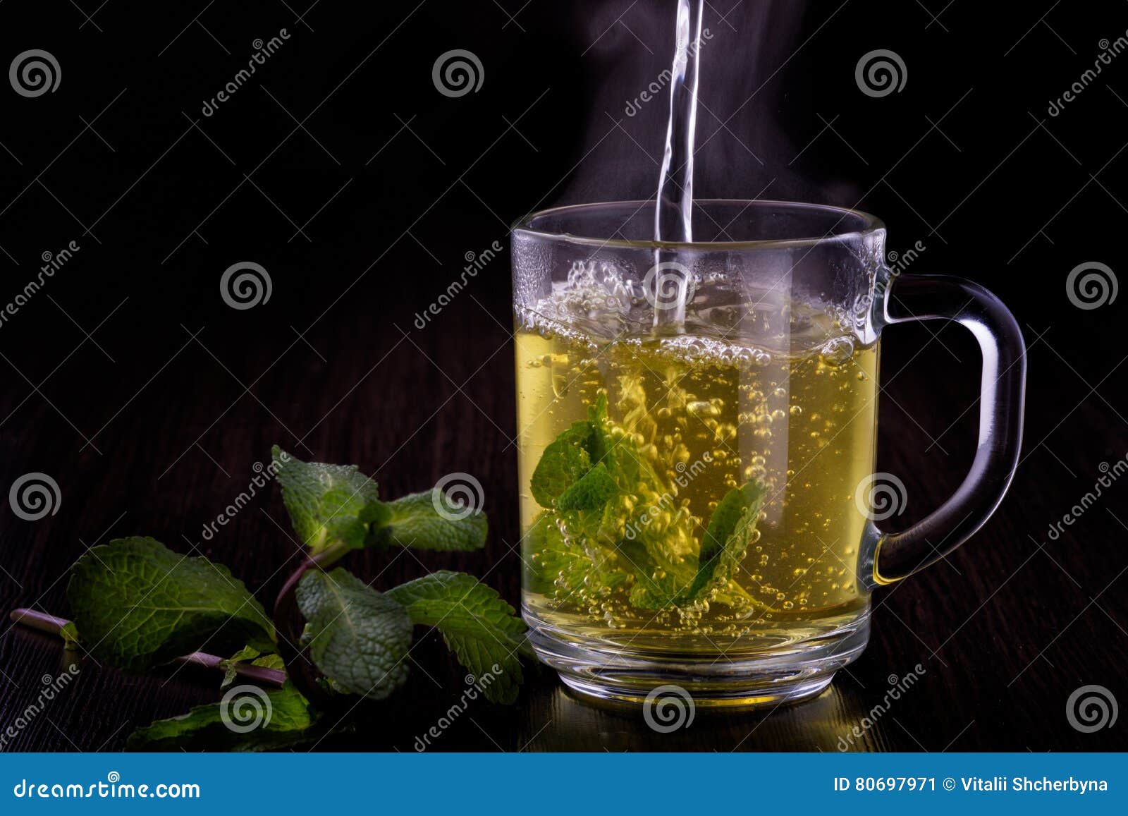 Cup with Green Tea with Mint Leaves Stock Image Image of closeup