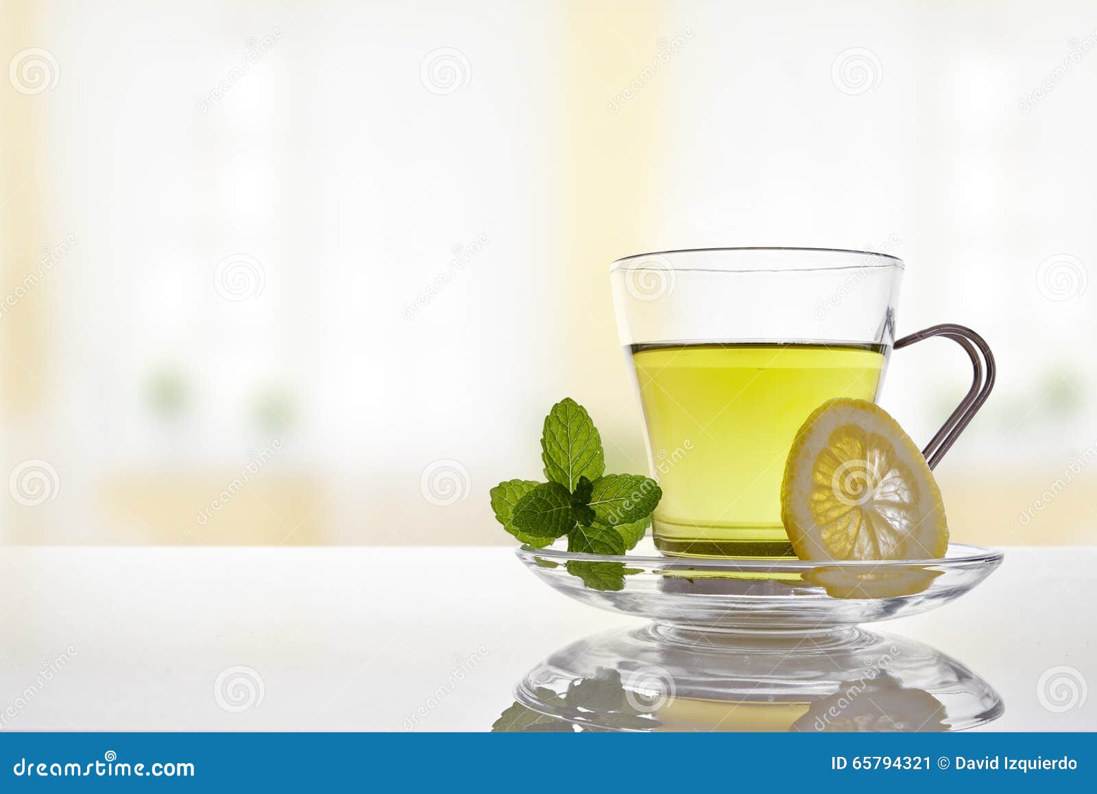 Cup of Green Tea with Mint and Lemon Front View Stock Image Image of