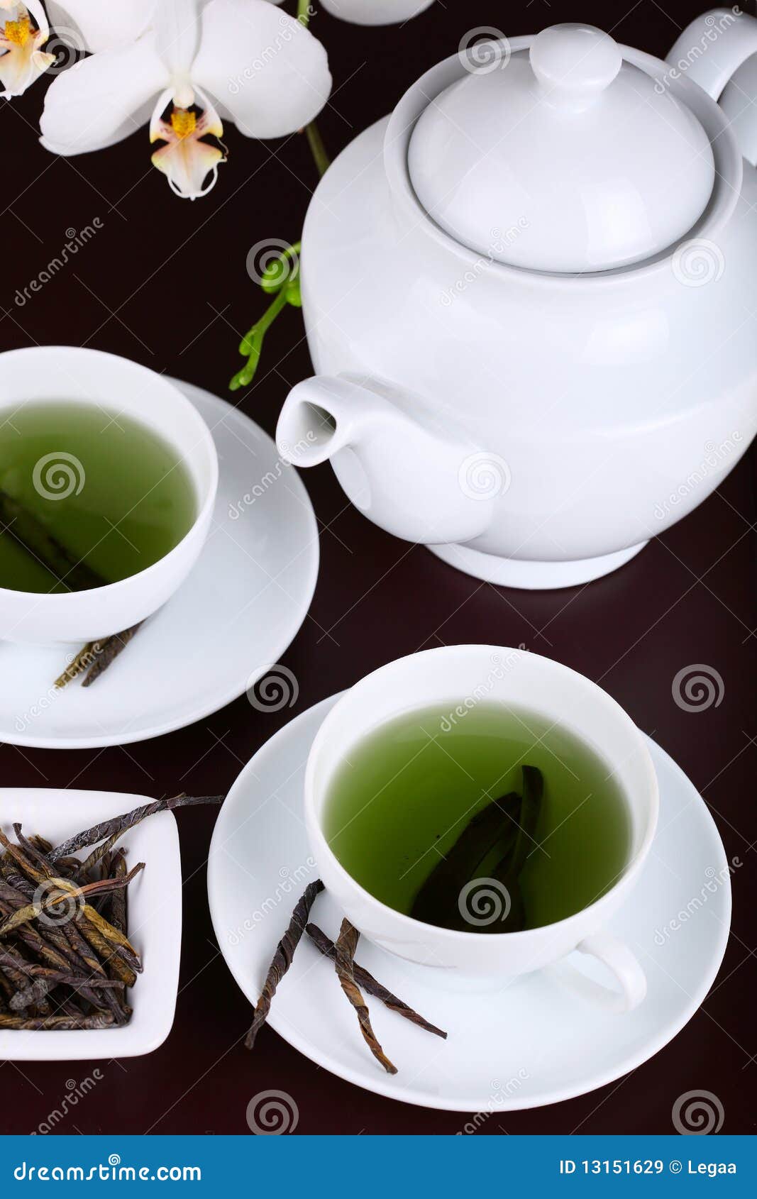 Cup of Green Tea with White Orchid Stock Image Image of breakfast, asian 13151629