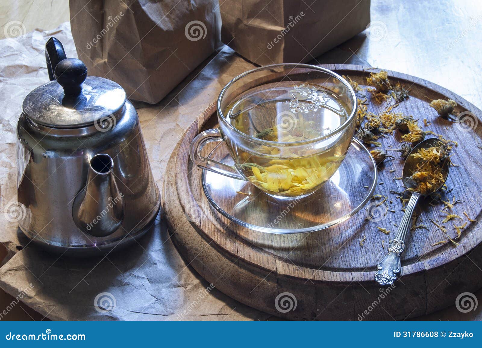 A Cup of Herbal Tea on a Wooden Board. Stock Photo - Image of medicine ...