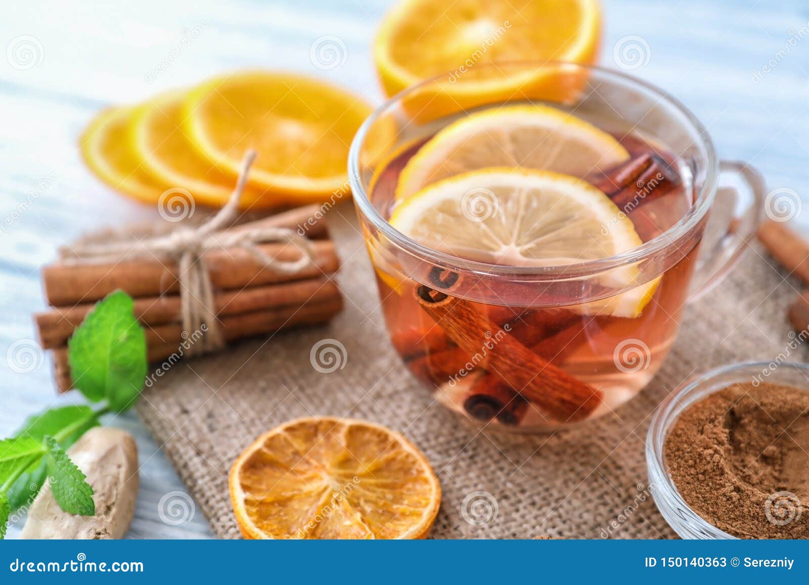 Cup of Hot Aromatic Beverage with Ingredients on Table Stock Image ...