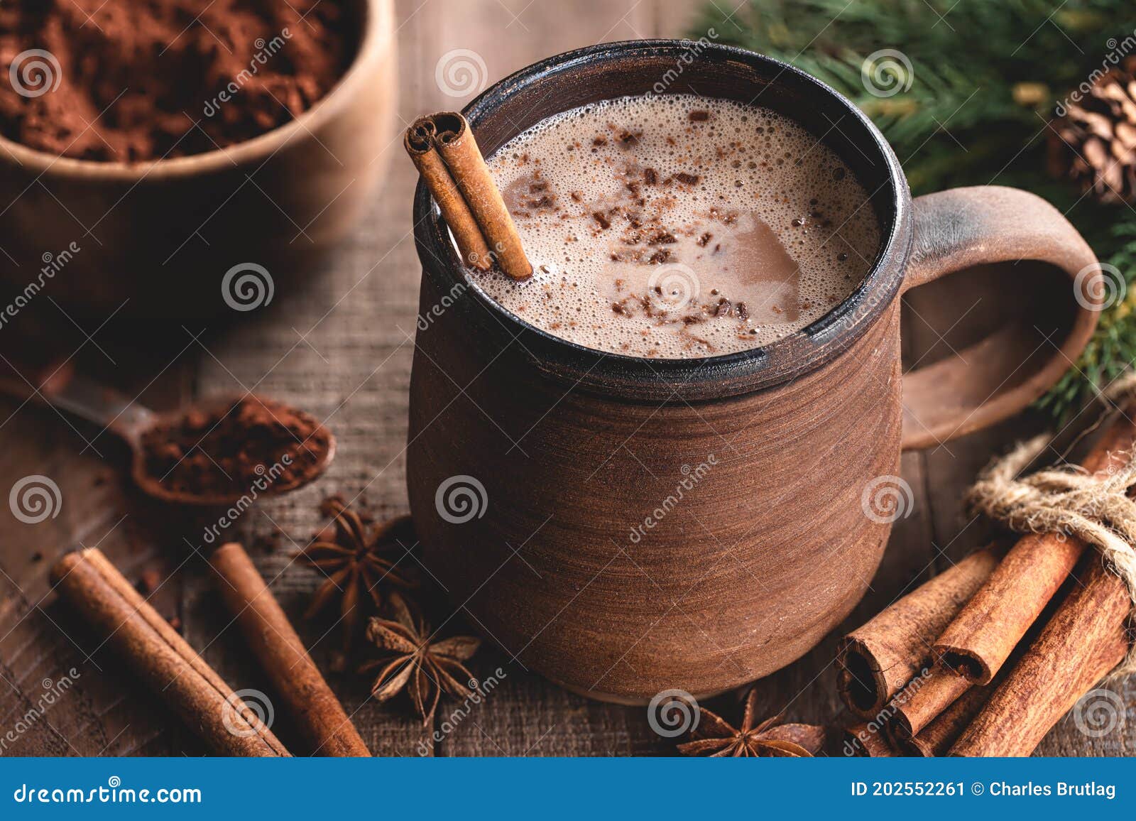 cup of hot chocolate with cinnamon stick