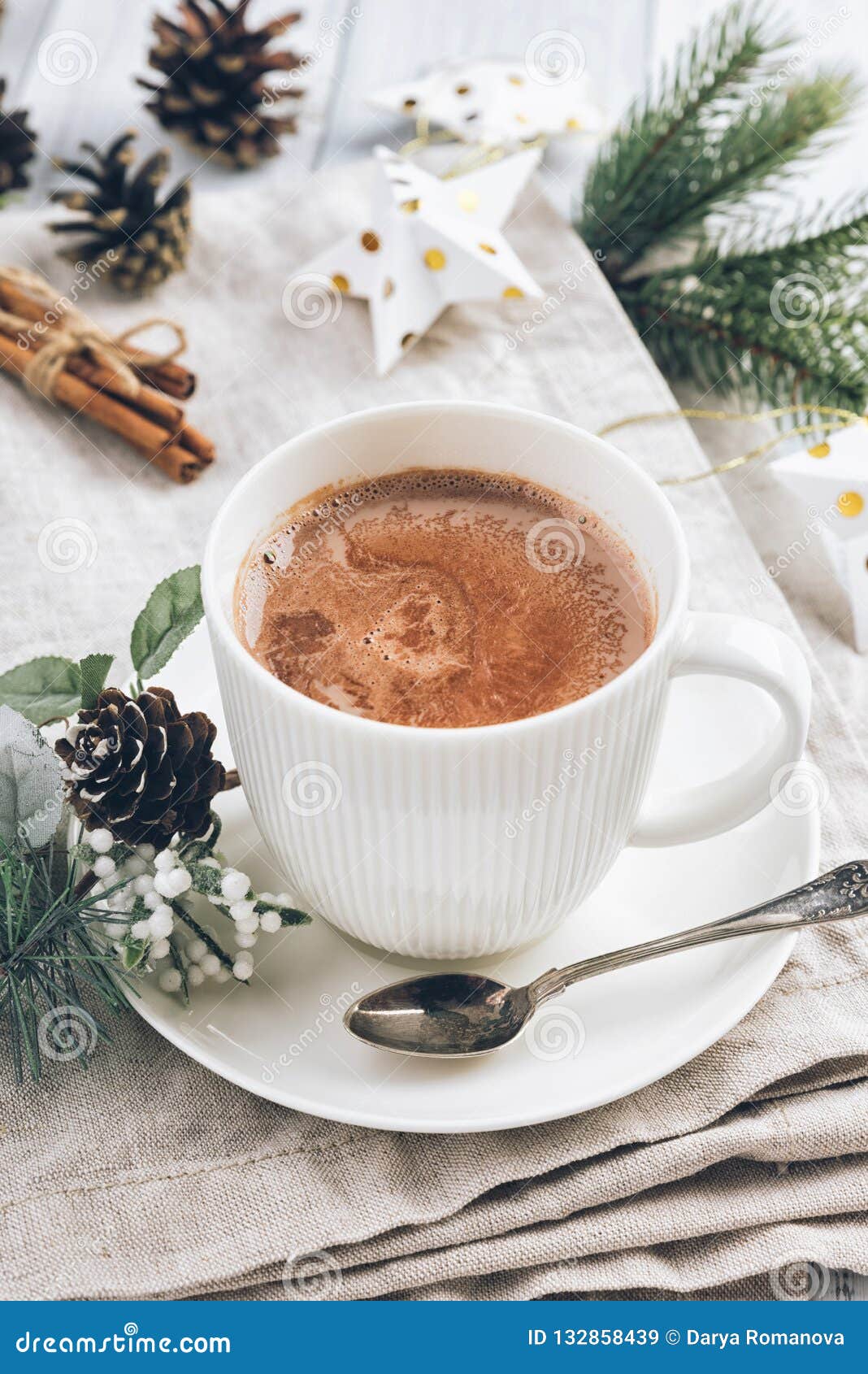 Cup of Hot Chocolate on the White Wooden Table Stock Image - Image of ...