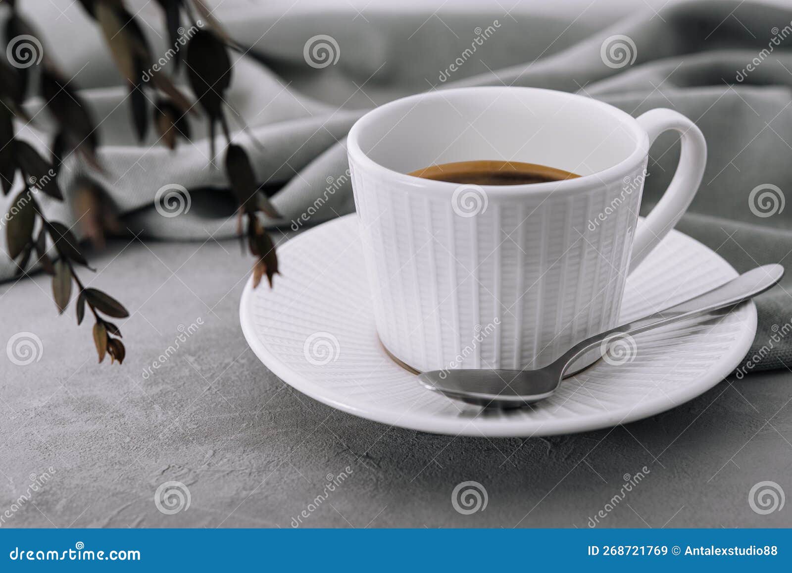 Cup of hot coffee on plate stock image. Image of rest 268721769