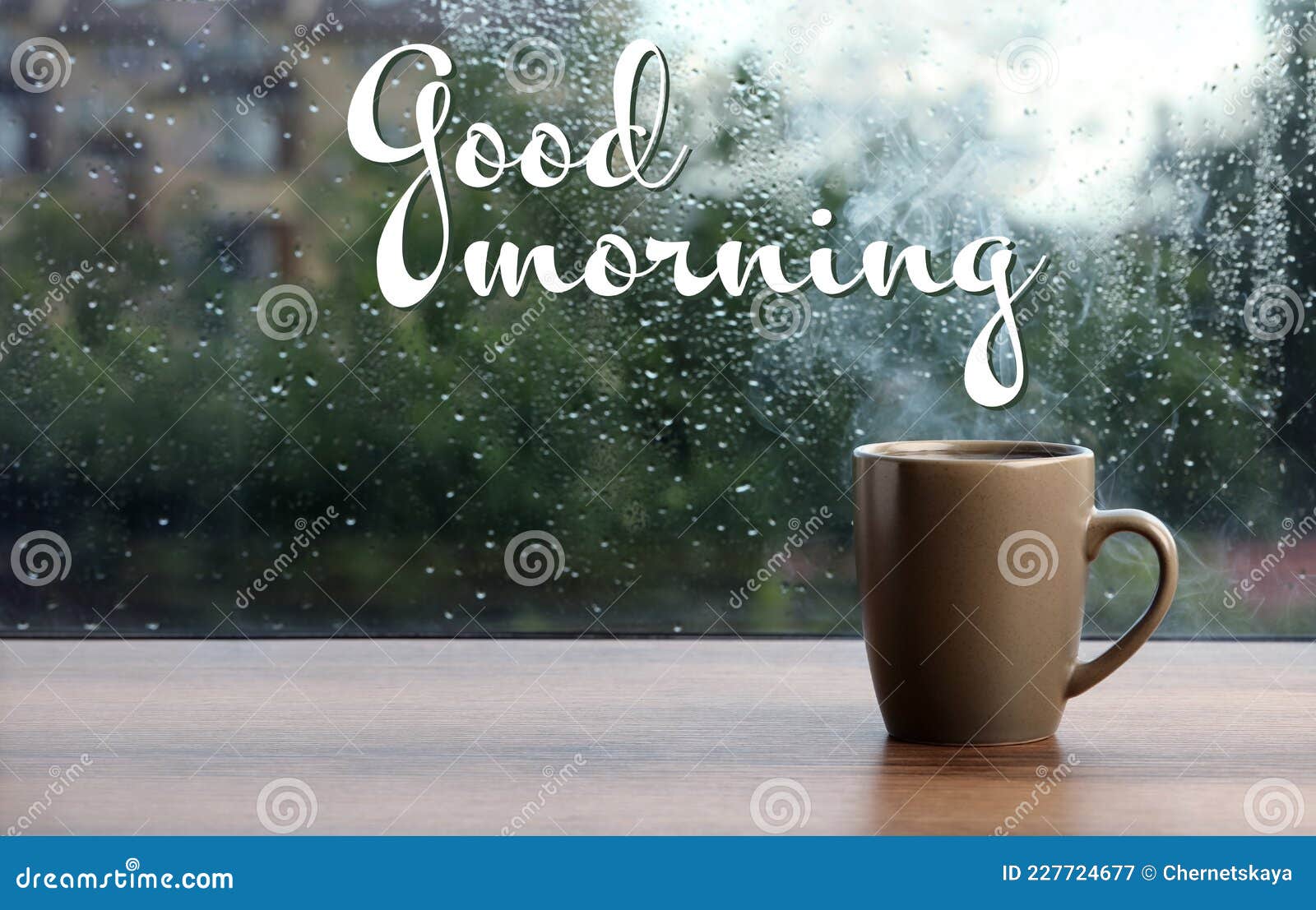 Cup of Hot Drink Near Window on Rainy Day. Good Morning Stock ...