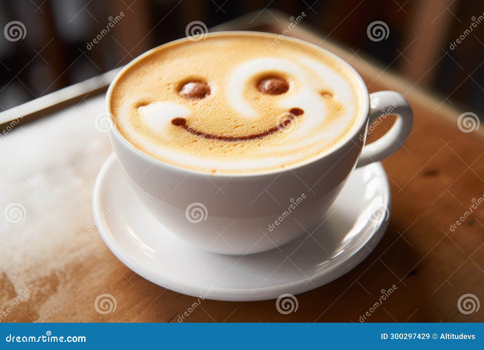 A Cup of Latte with an Emoji Design in the Foam Stock Image Image of