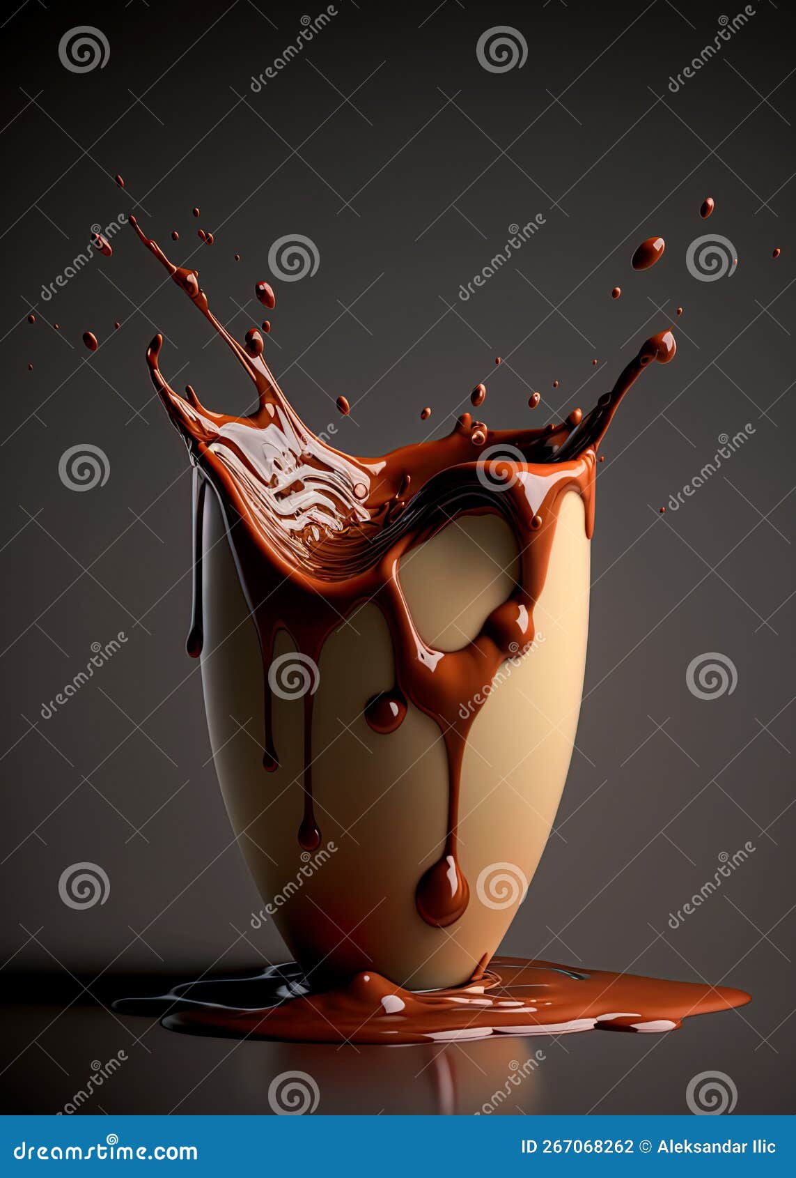 Cup of Melting, Drizzling, Splashing Hot Brown Chocolate. Ai Generative