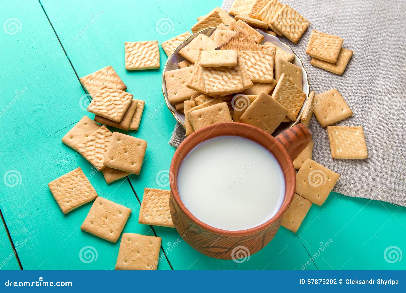 Cup of milk and crackers stock photo. Image of diet, home 87873202