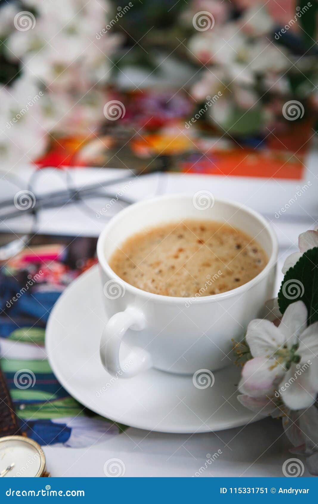 Cup Of Morning Coffee With Flowers Stock Image Image Of Blue Fresh 115331751