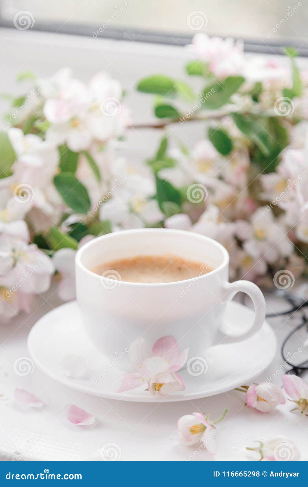 Cup of Morning Coffee with Flowers Stock Photo - Image of flavored ...
