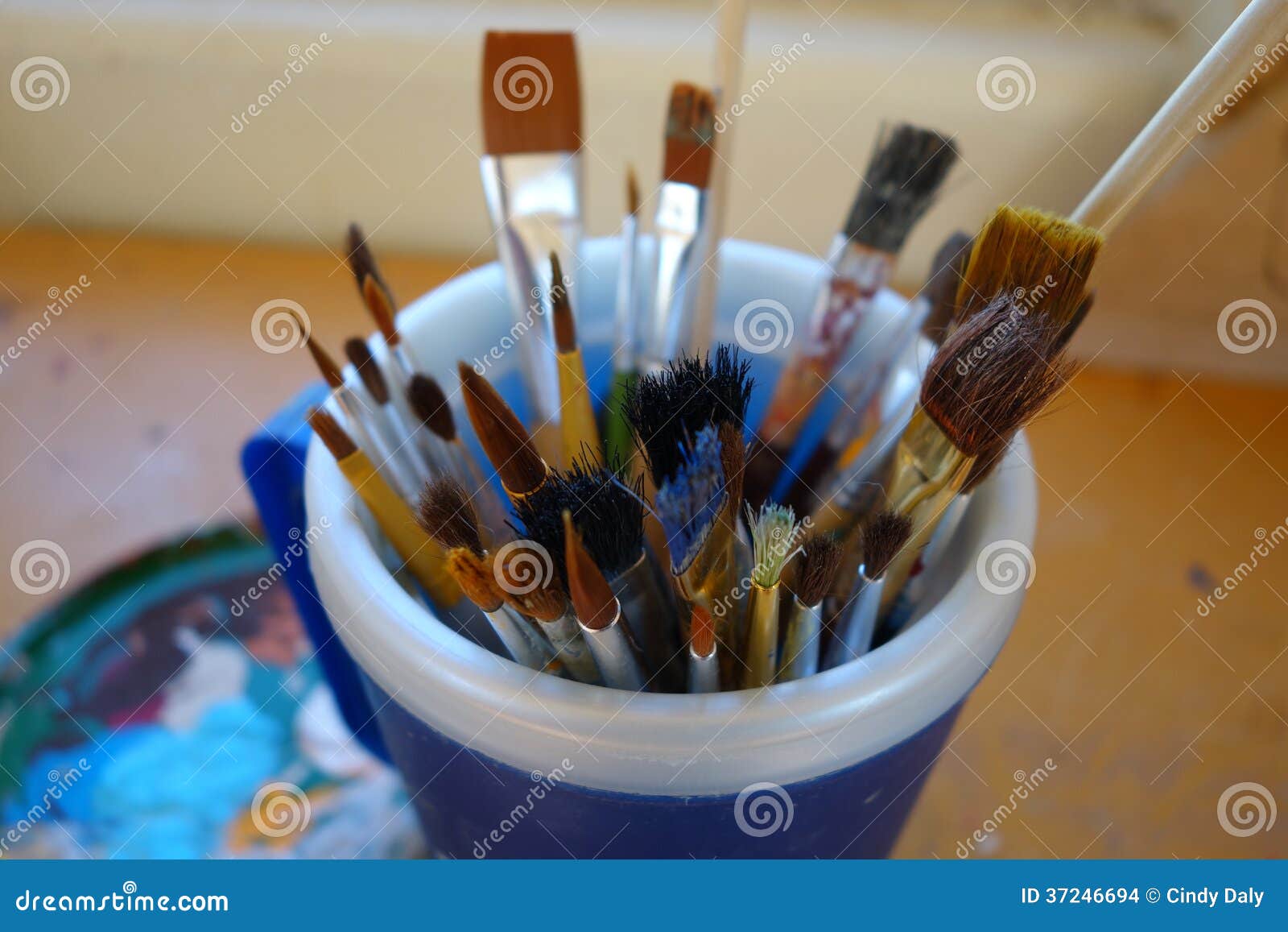 A cup of paint brushes stock photo. Image of home, brushes 37246694