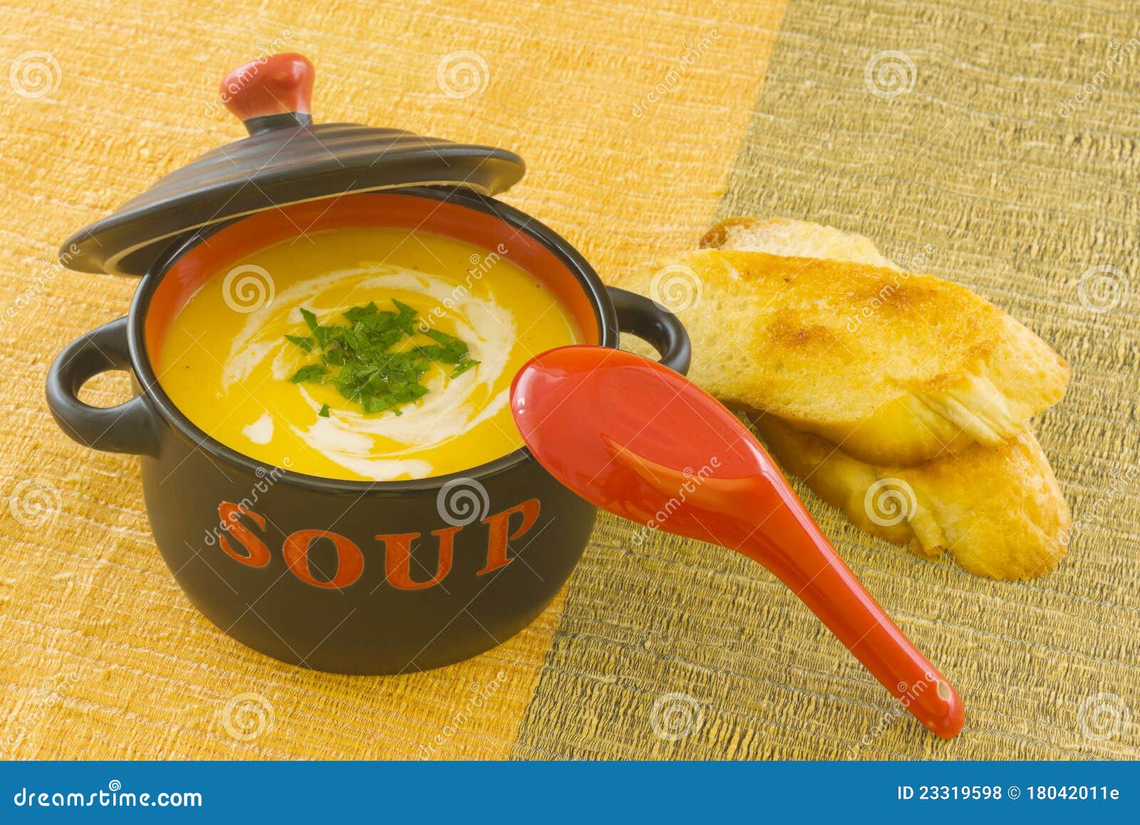 Cup of Soup, with Toasted Bread Stock Photo Image of food, creamy