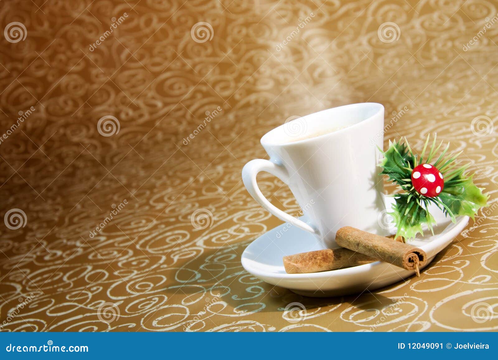 Cup of Steaming Coffee with Christmas Motifs Stock Image Image of