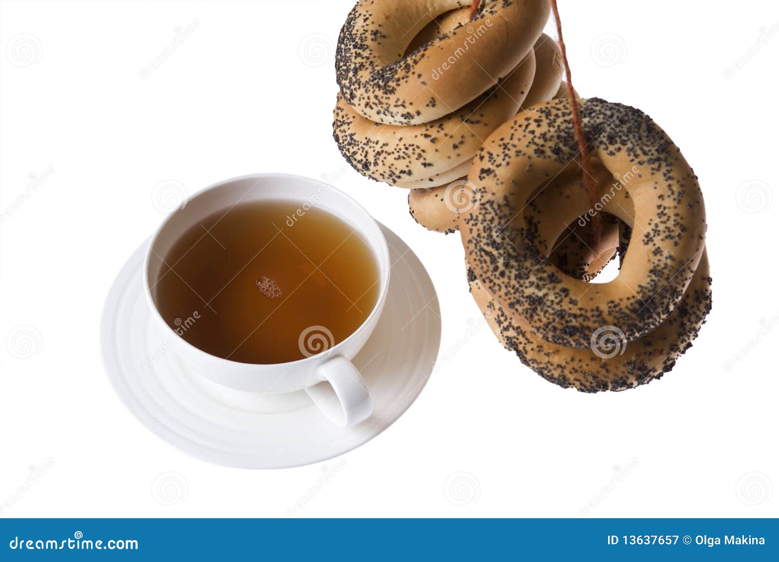 Cup Of Tea And Bagels Isolated Stock Image Image of studio, afternoon