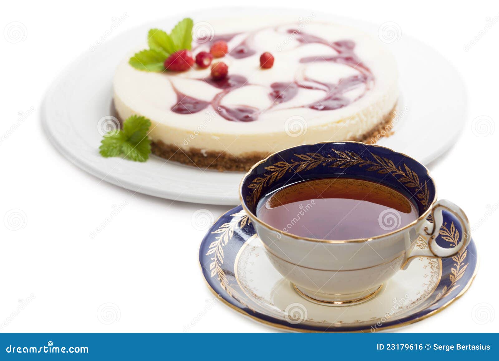 A Cup of Tea with Cheesecake Stock Photo Image of saucer, round 23179616