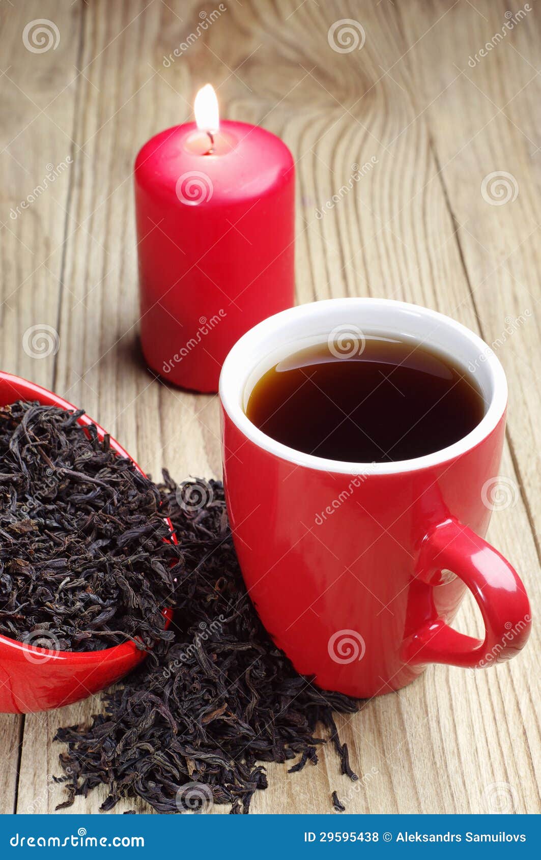 Cup of Tea and Dry Black Tea and Candle Stock Photo Image of flame