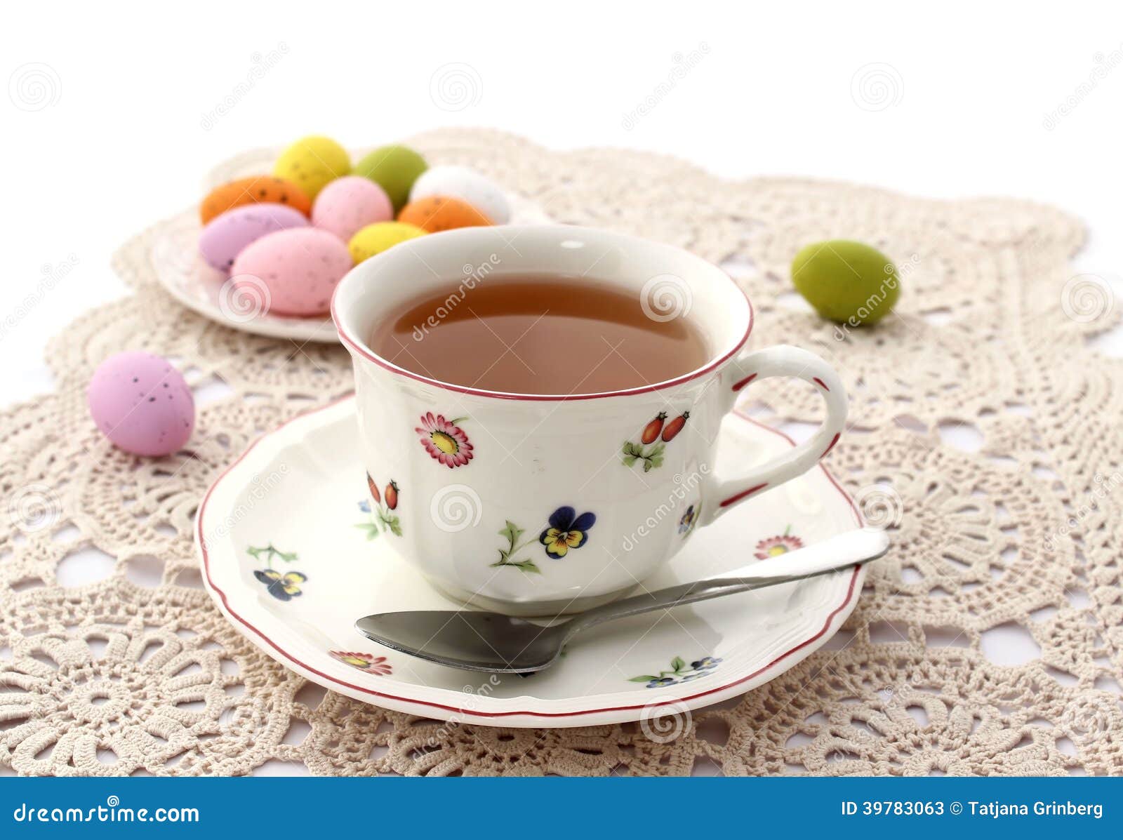 Cup of tea and easter eggs stock image. Image of decorate 39783063