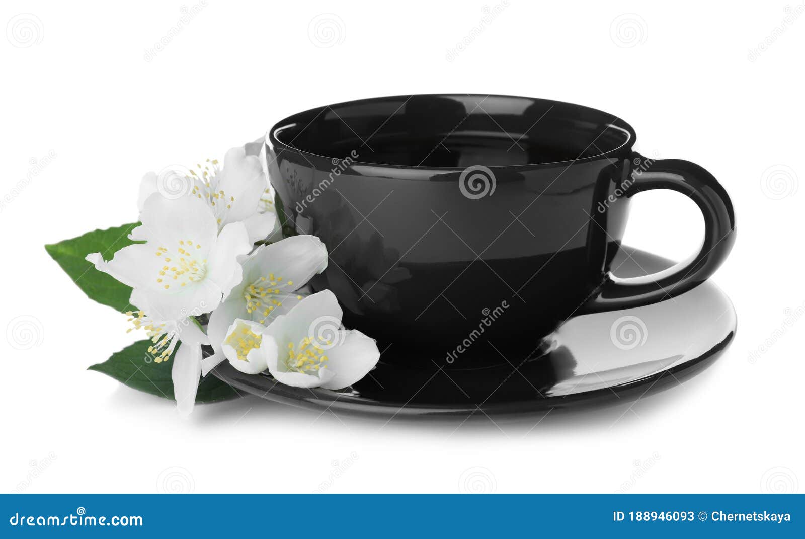 Cup of Tea and Fresh Jasmine Flowers Isolated Stock Image Image of