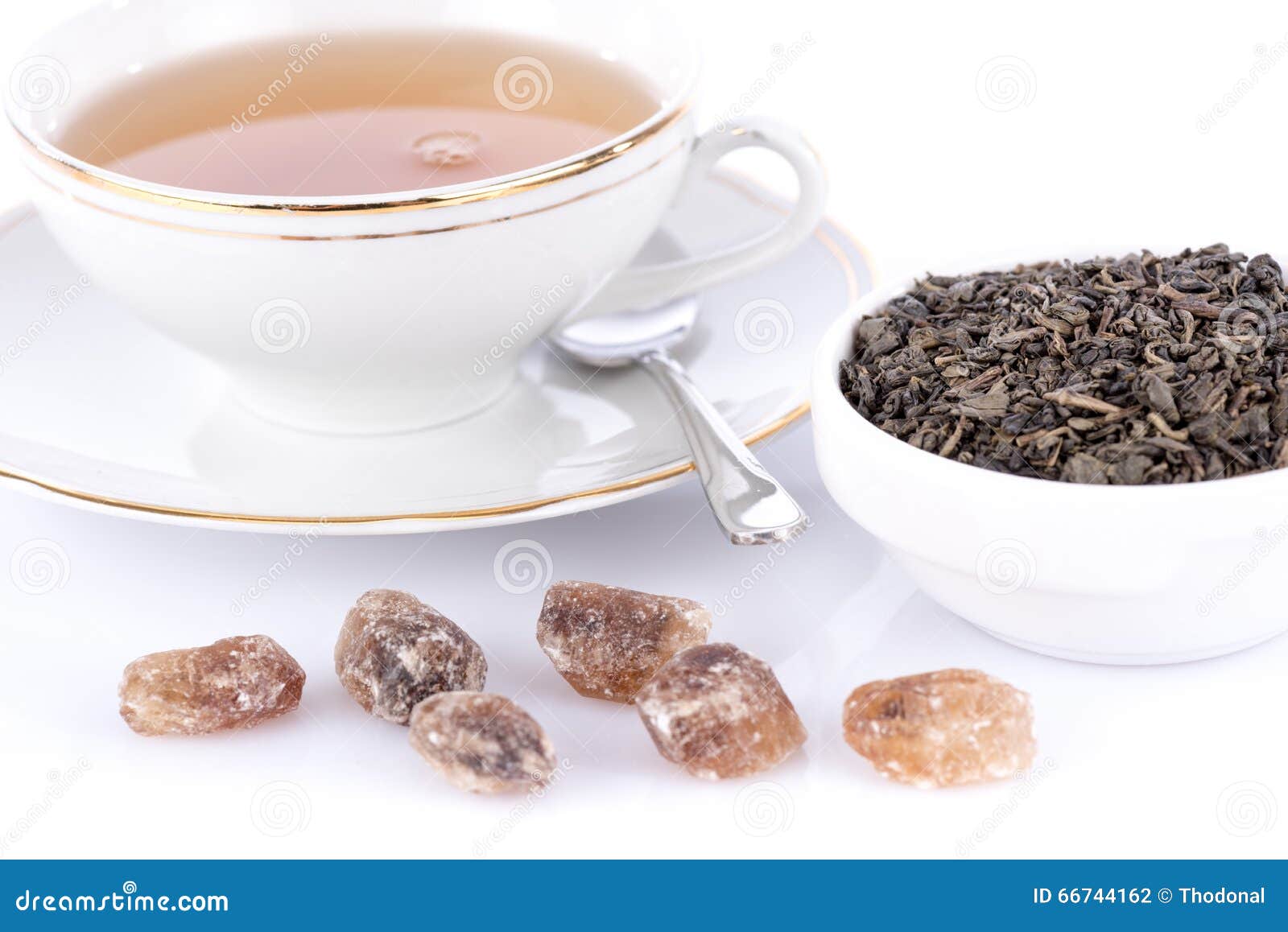 Cup of Tea with Green Dry Tea and Crystal Sugar Stock Photo Image of
