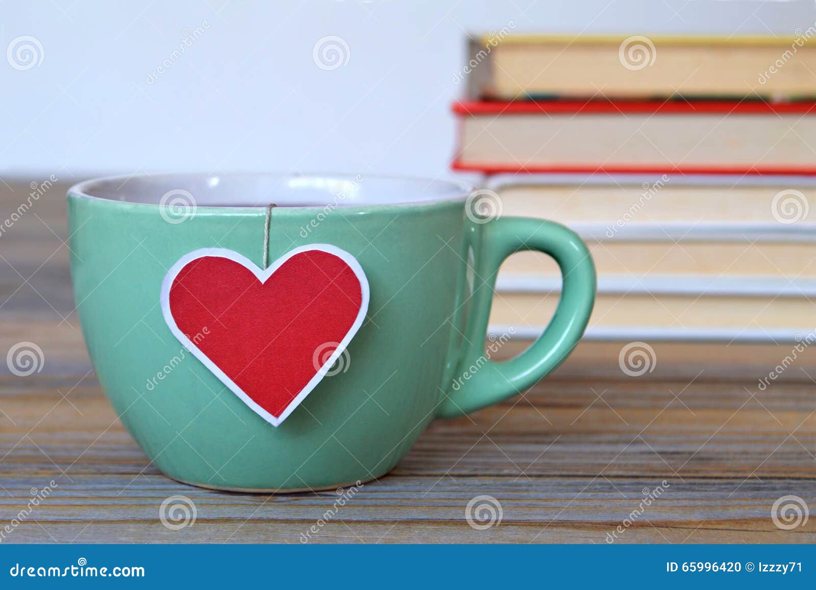 Cup of Tea with Heart Shaped Tea Bag Label Stock Photo Image of book