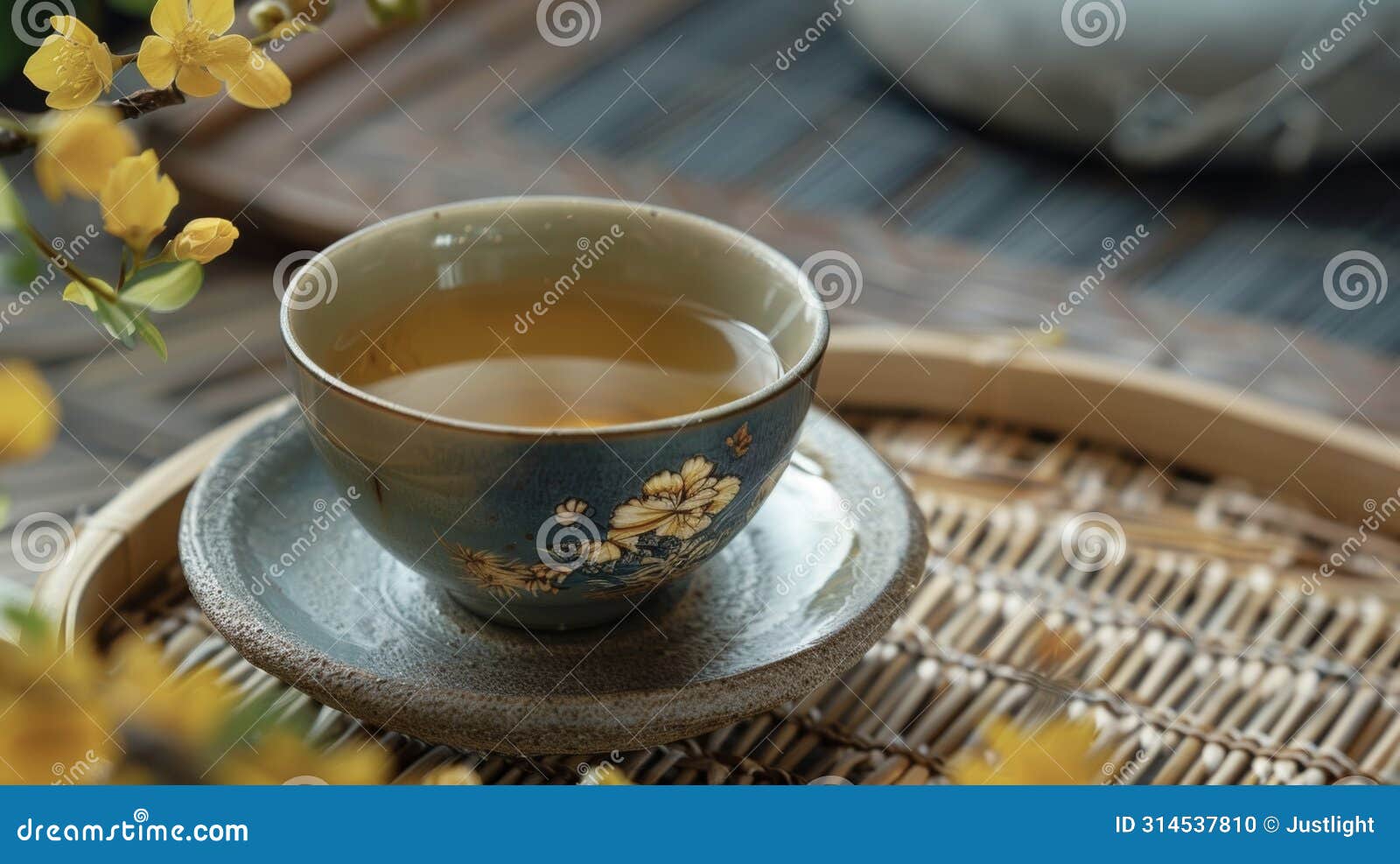 a cup of tea infused with osmanthus flowers believed to have antiinflammatory effects and aid in digestion