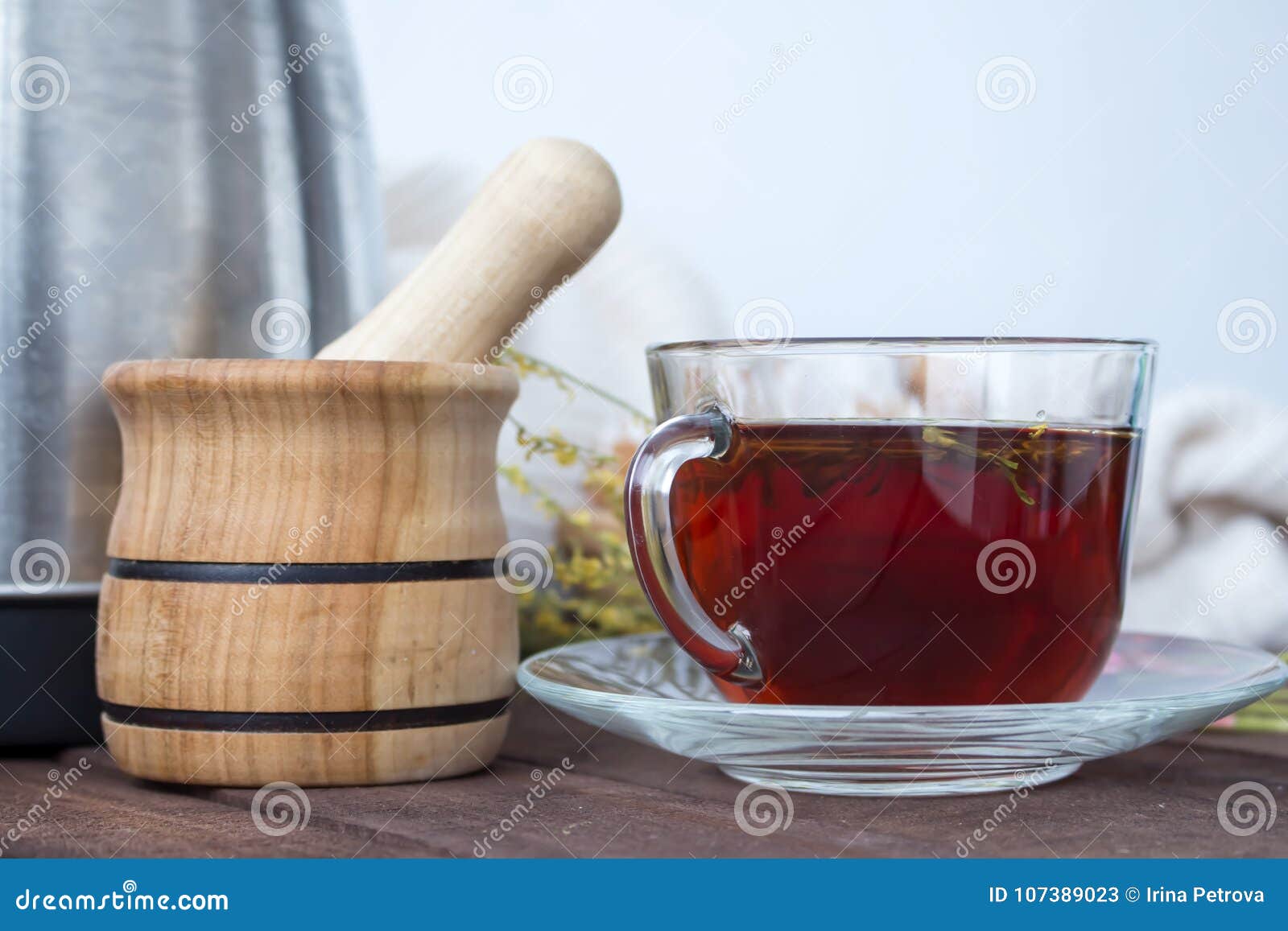 Cup of Tea with a Mortar and Pestle Stock Image Image of brown